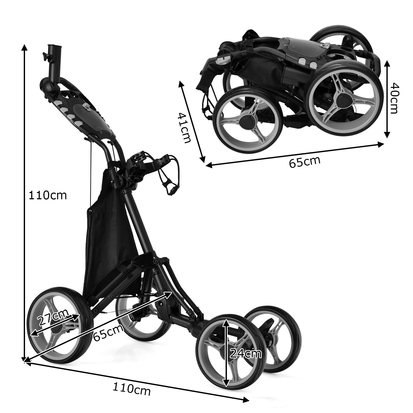 2 Costway 4 Wheels Golf Push Trolley Foldable Golf Buggy Cart w/Umbrella Holder - Grey, 2 of 2