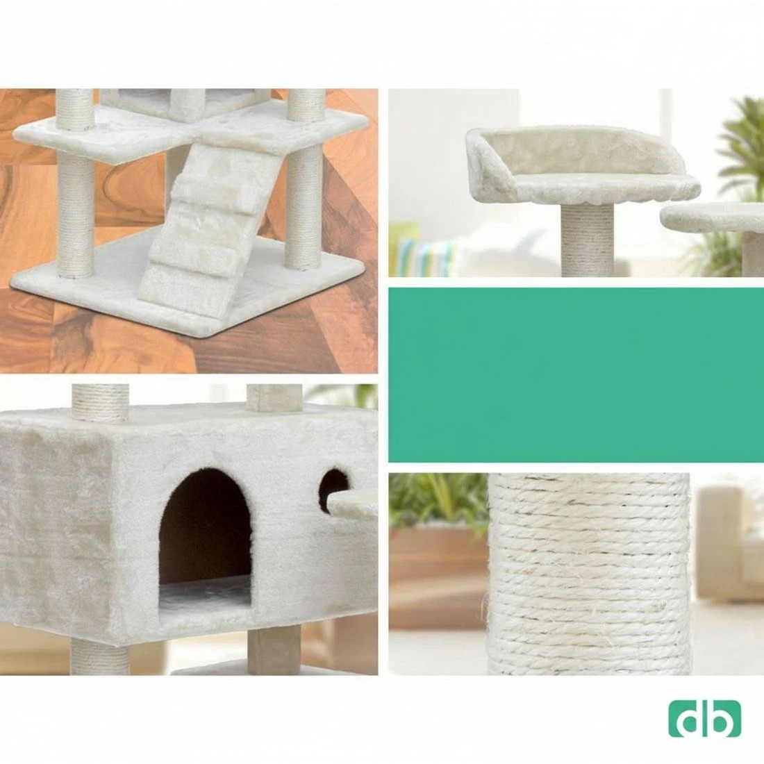 5 i.Pet Cat Tree 134cm Tower Scratching Post Scratcher Wood Condo House Bed - Beige, 5 of 6