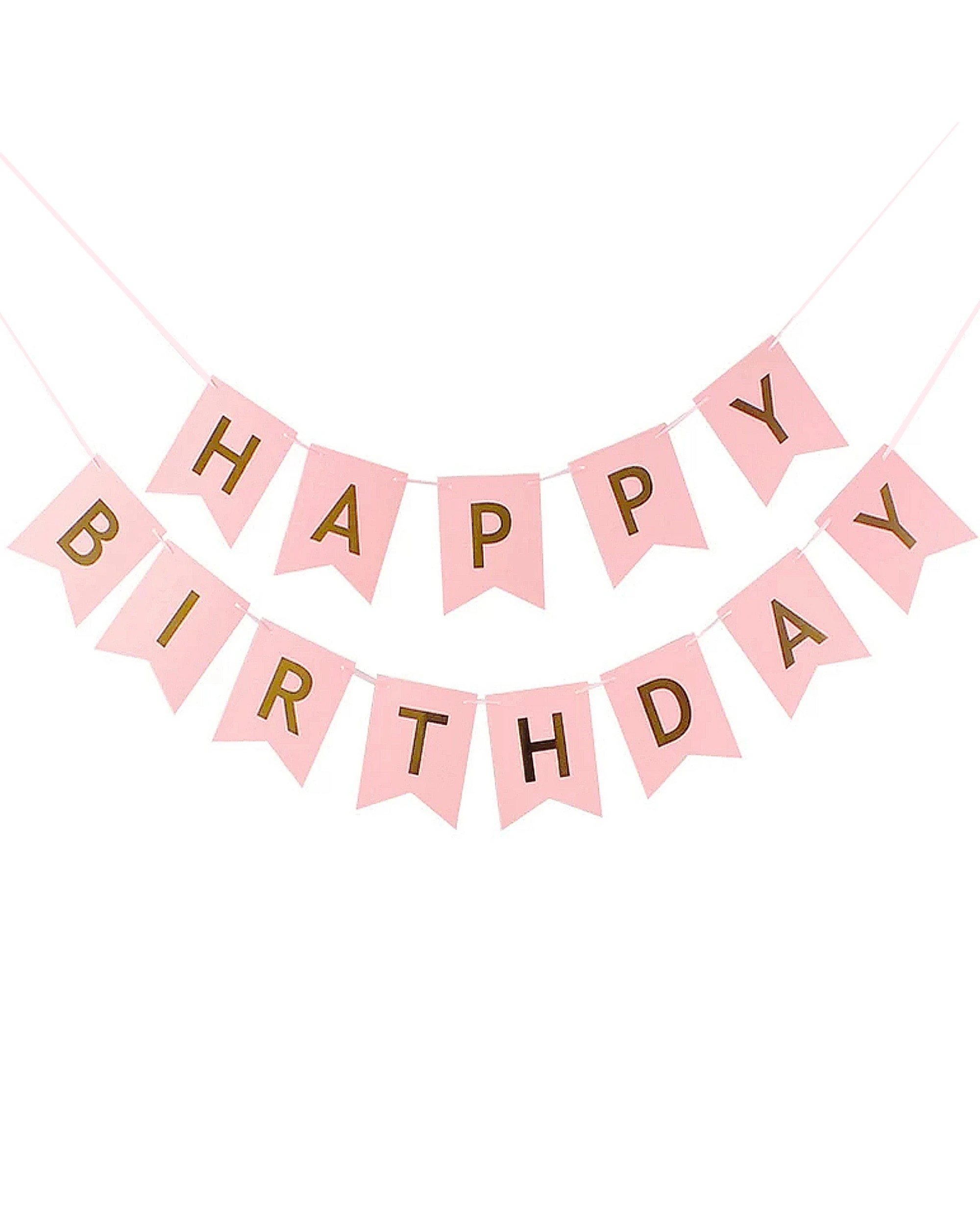 1 Partyrama Light Pink and Gold Happy Birthday Pennant Banner 3.3m - Pink and Gold, 1 of 1