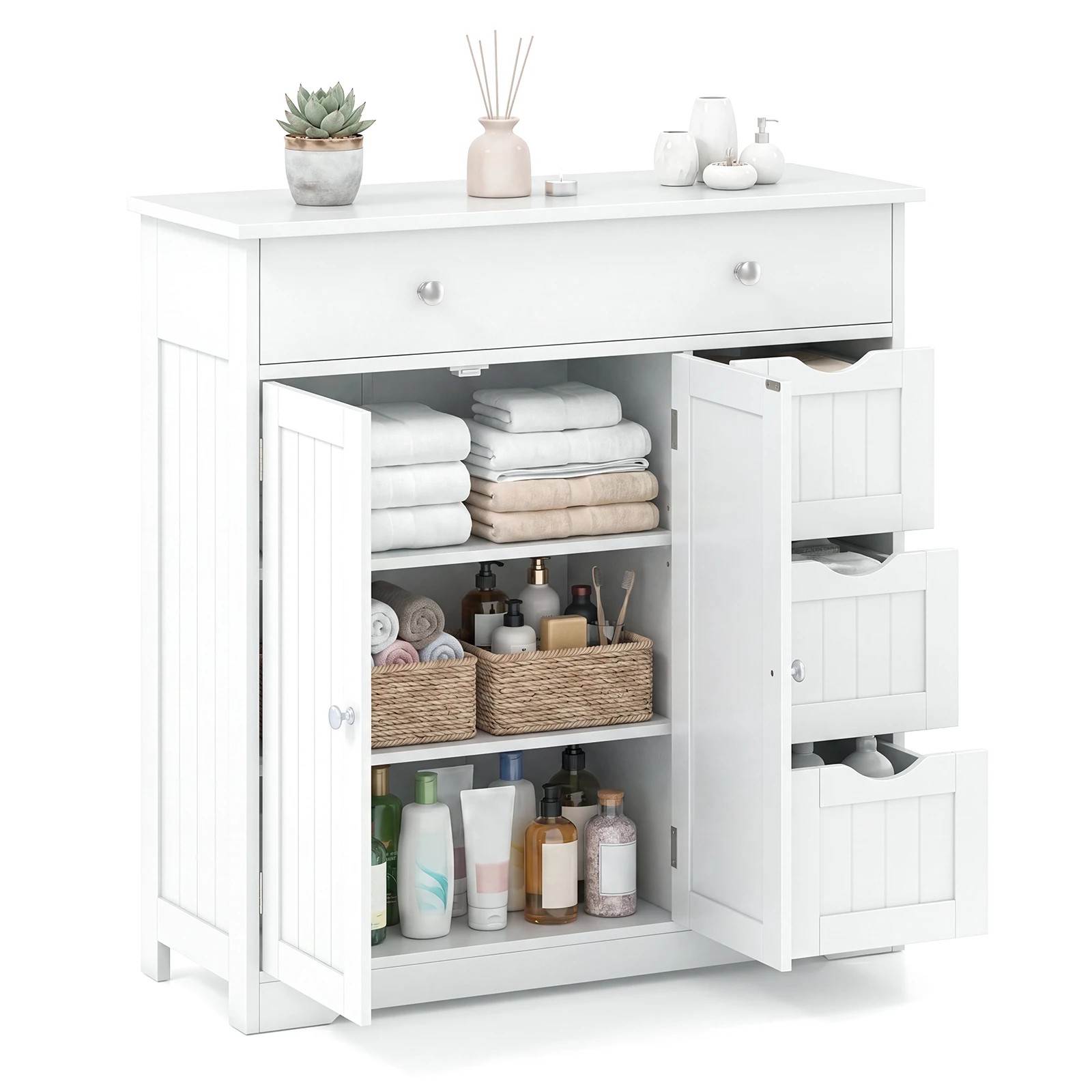 7 Costway Bathroom Floor Cabinet w/4 Drawers Freestanding Storage Organizer - White, 7 of 7