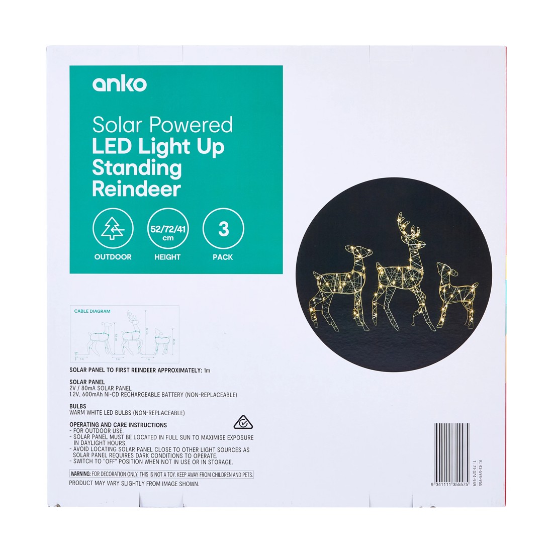 8 3 Pack Solar Powered LED Light Up Standing Reindeer, 8 of 8