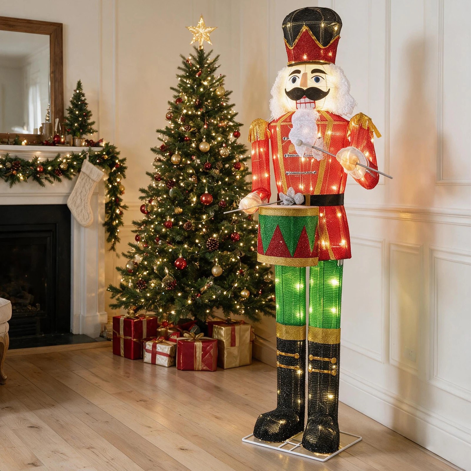 Costway 154cm Lighted Animated Christmas Nutcracker w/Playing Hands ...