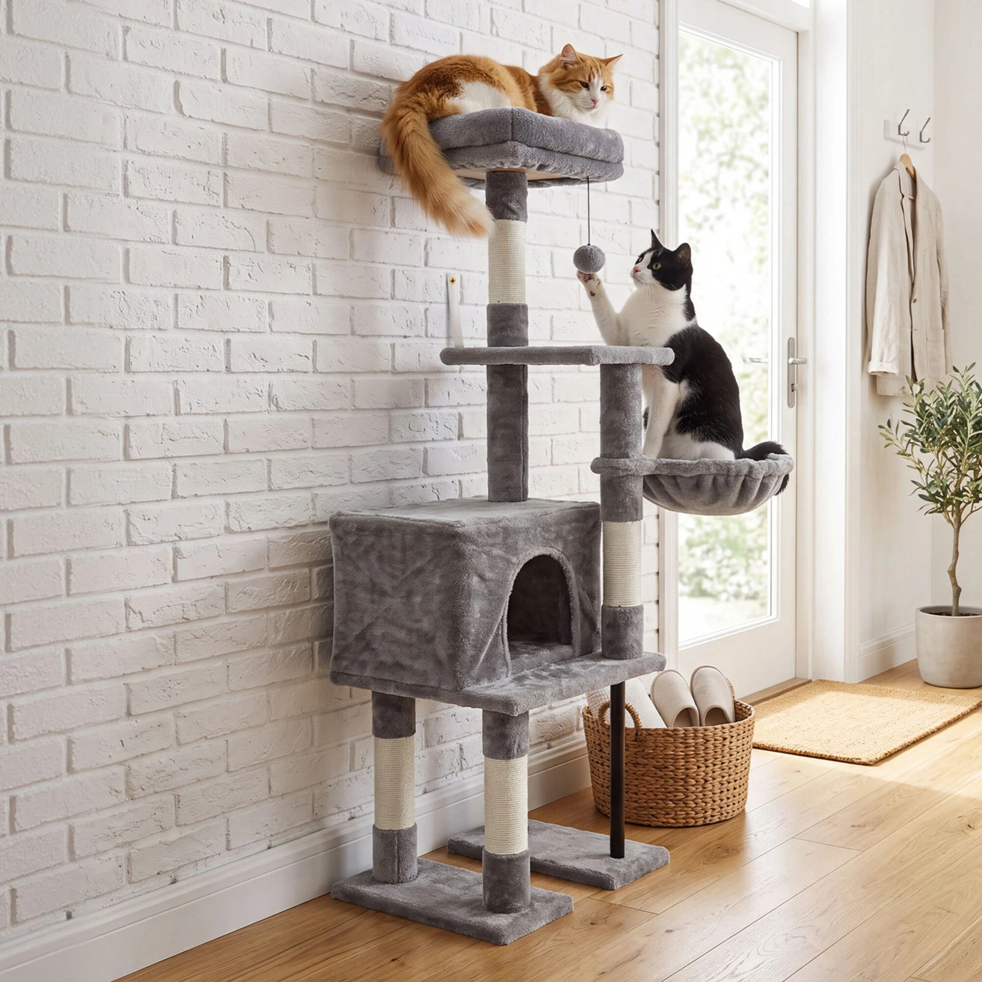 8 Pawz Cat Tree Cat Tower Multi-Level Cat Bed with Condo Plush - Grey - Grey, 8 of 8