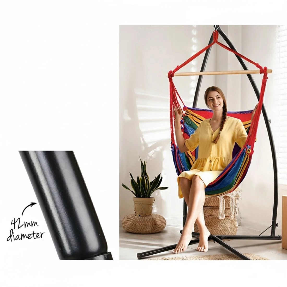 3 Gardeon Hammock Chair Outdoor Camping Hanging with Steel Stand Rainbow - Multi, 3 of 5