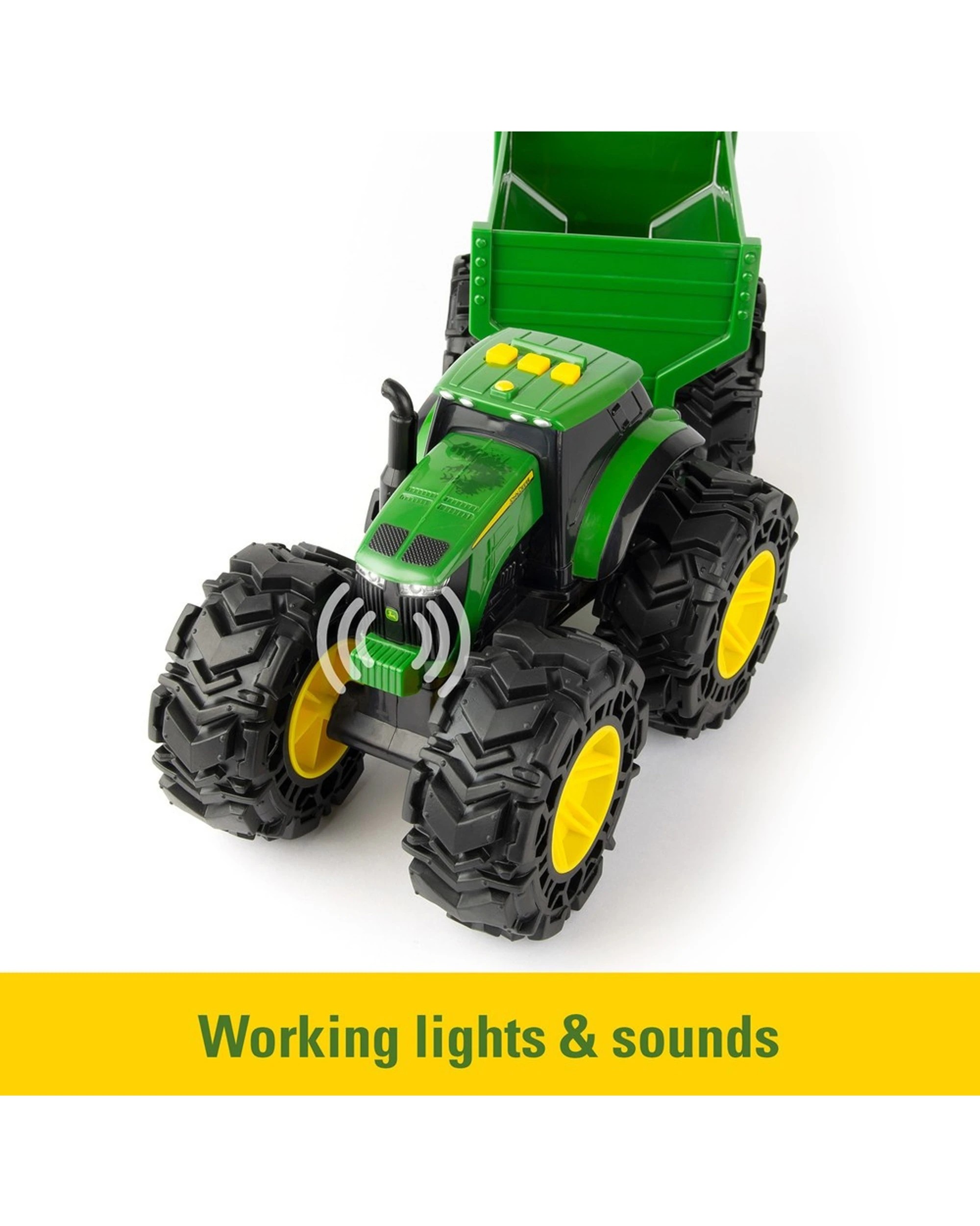 3 John Deere Monster Treads Tractor With Wagon Lights Sounds And Super Bouncy Tyres Kids Toy - Green, 3 of 8