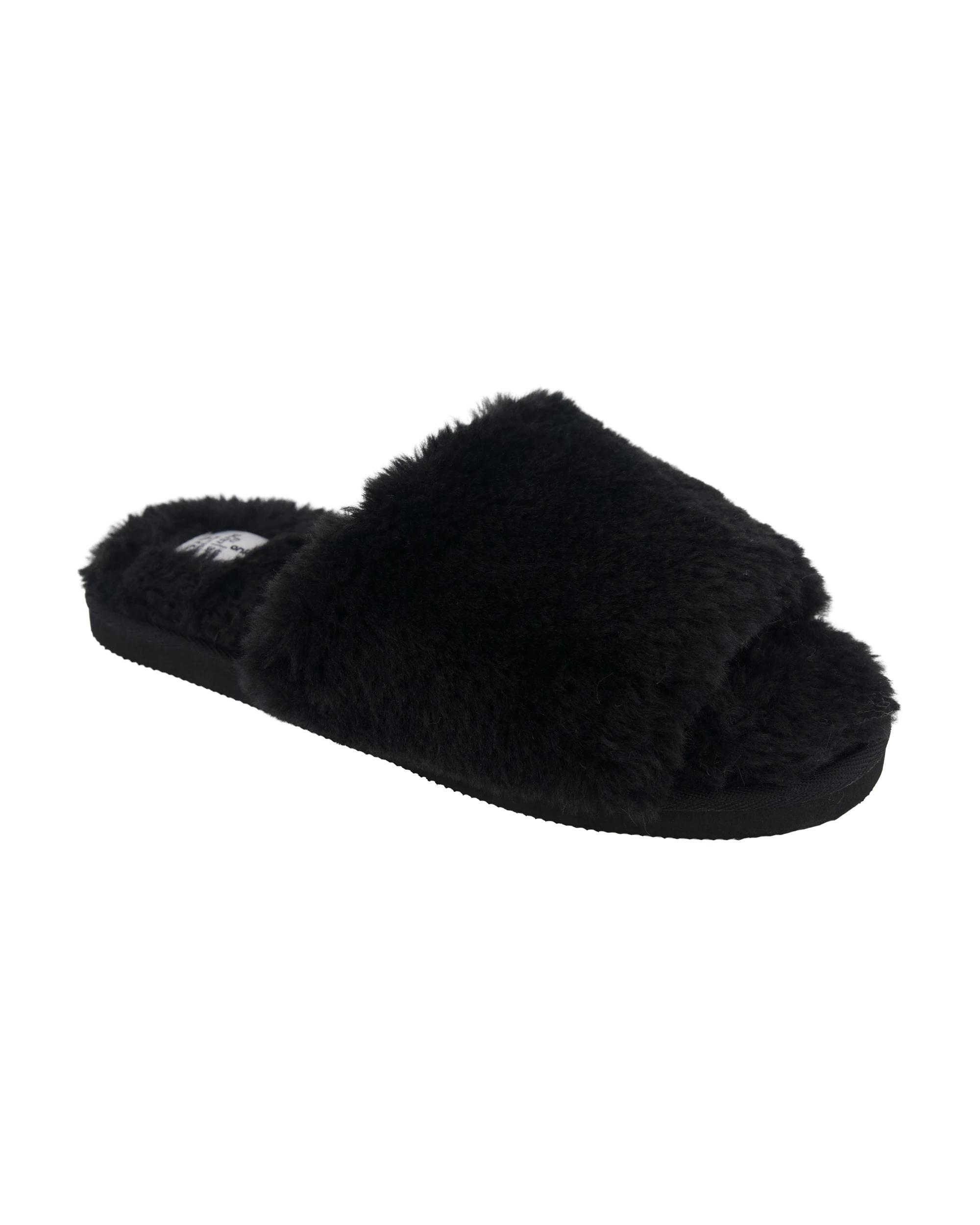 1 EVA Outsole Furry Slides Black, 1 of 3
