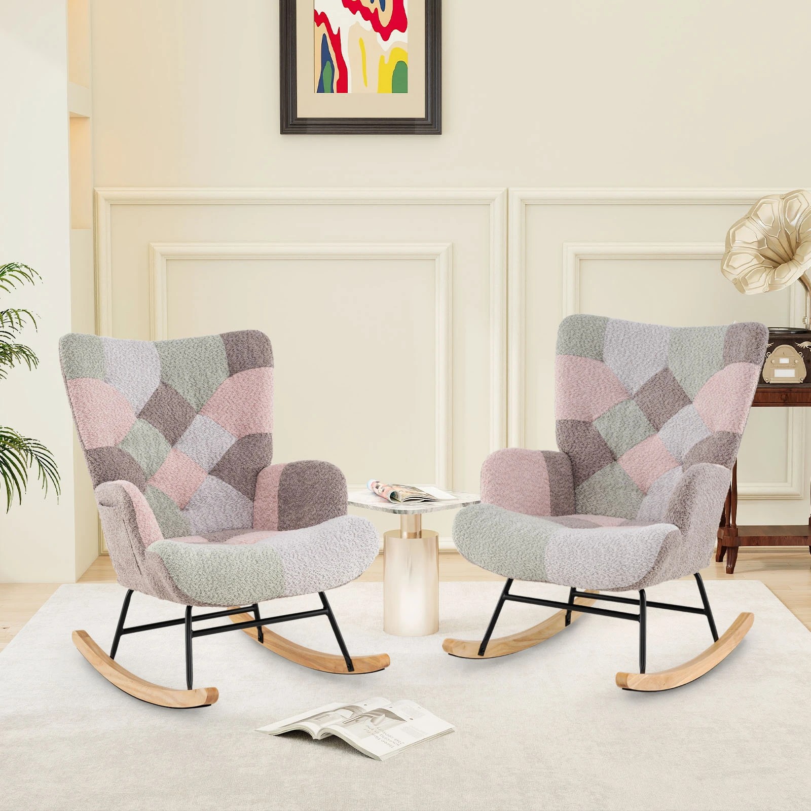3 Costway Rocking Chair Upholstered Nursing Armchair Accent Glider Rocker, 3 of 4