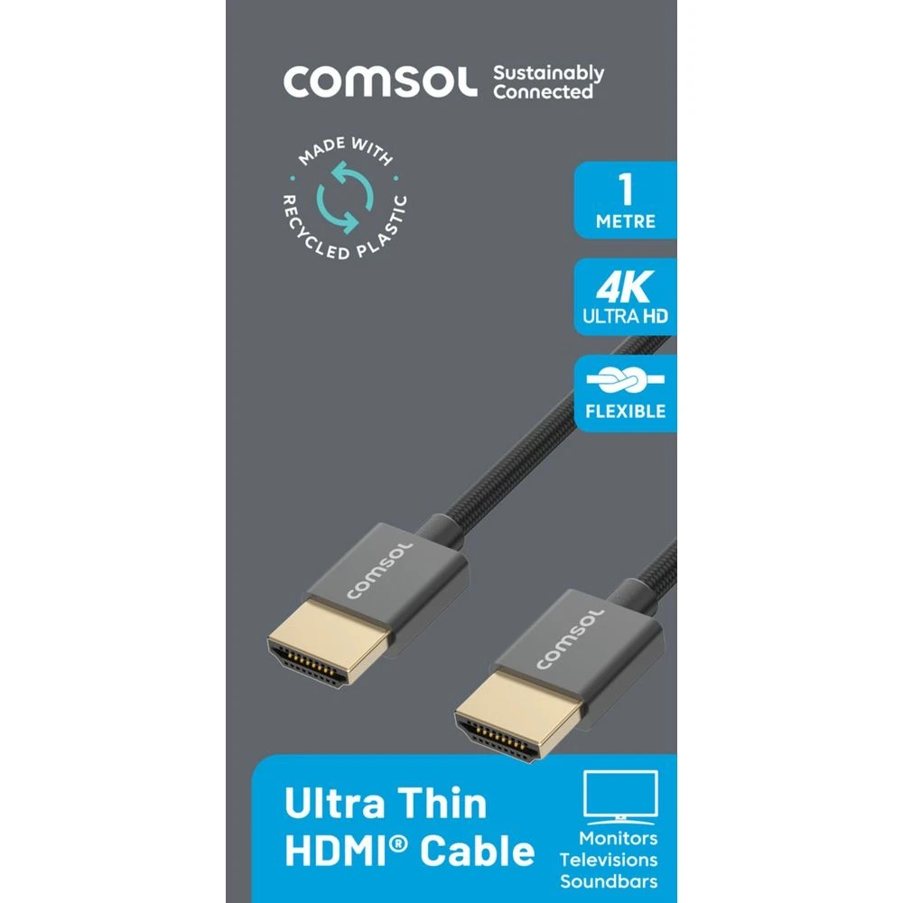 2 Comsol Ultra Soft 4K Silicone HDMI Cable 1m, 2 of 4