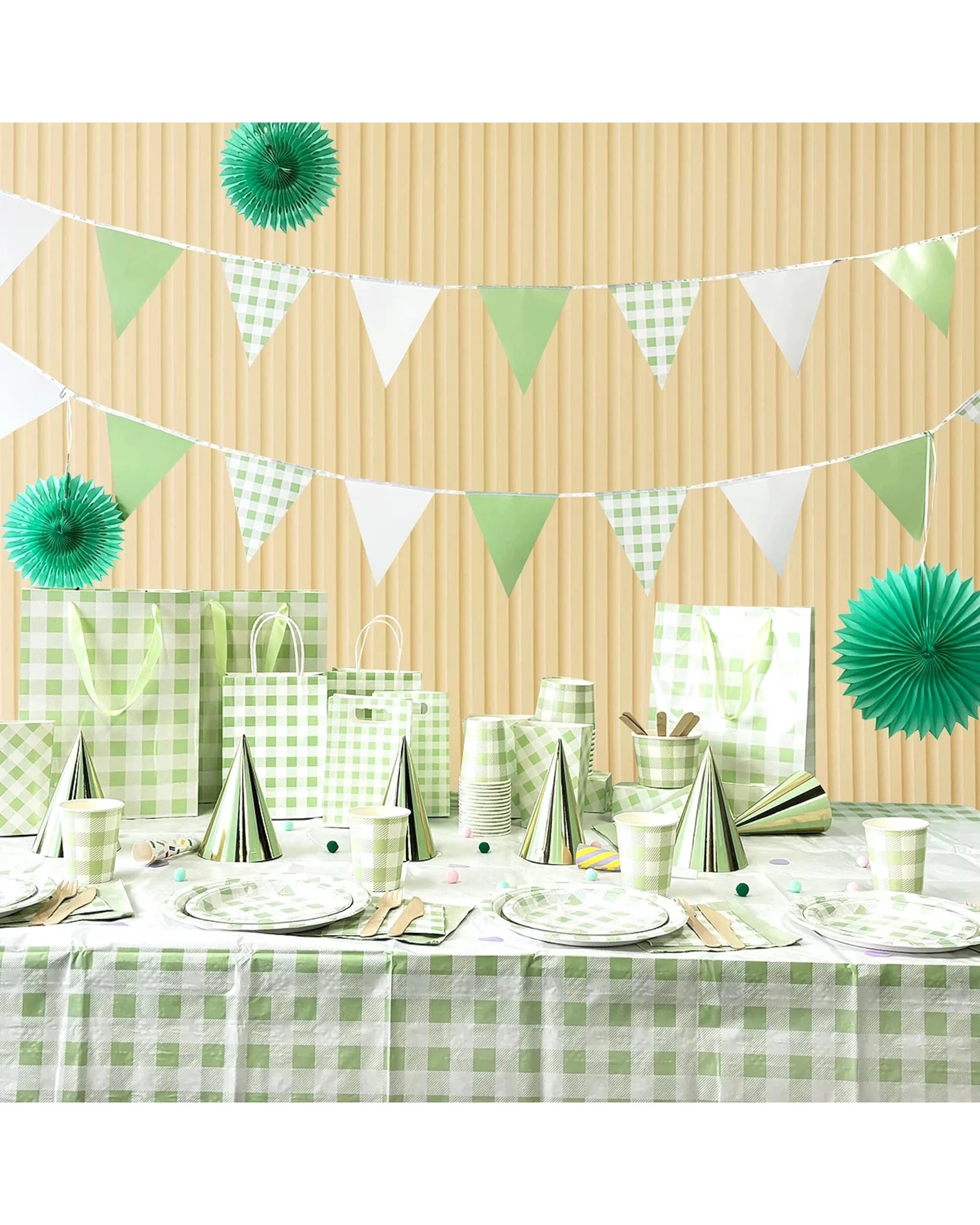 2 Partyrama Gingham Flag Banner 3.5m - Green, 2 of 5