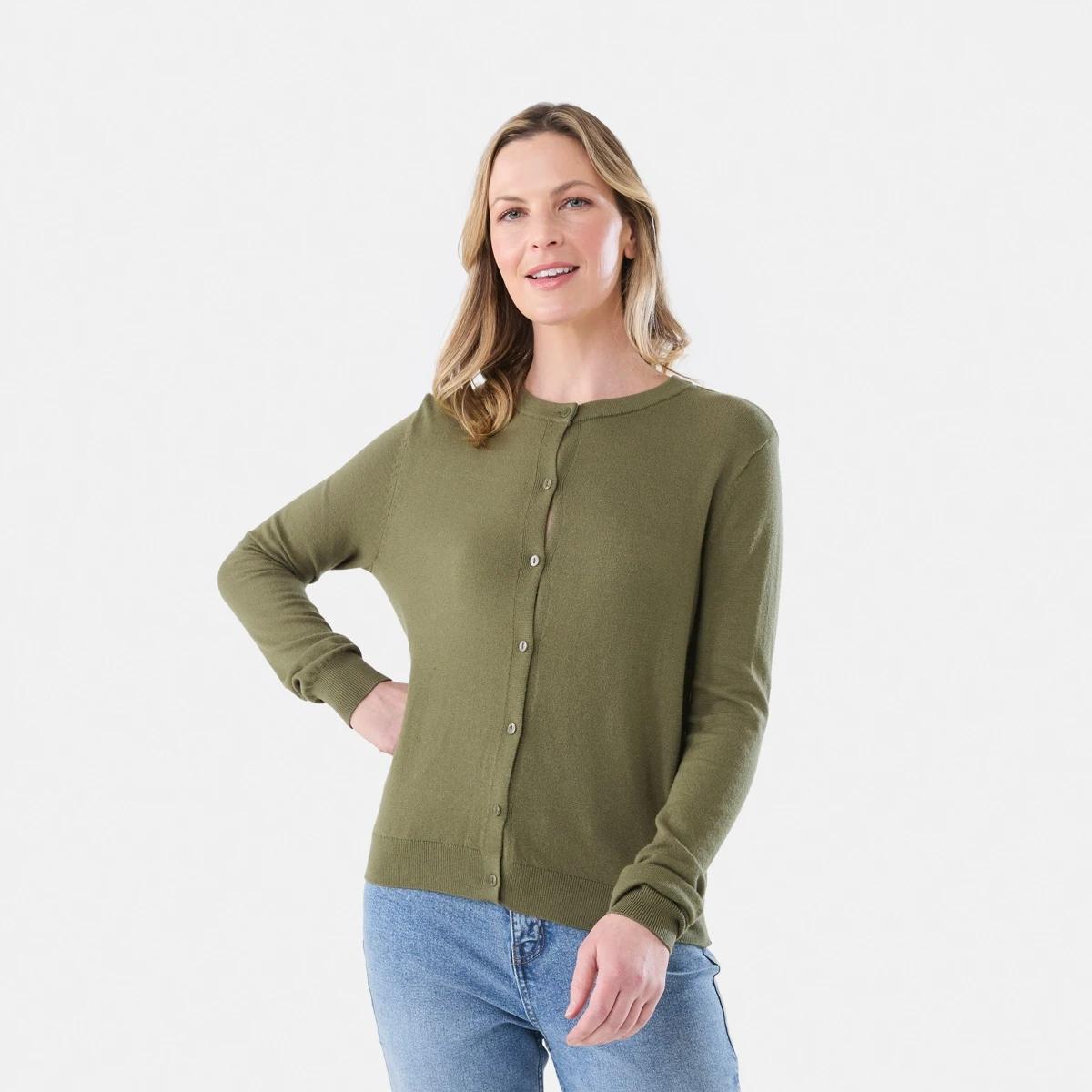 1 Lightweight Crew Neck Cardigan BURNT OLIVE, 1 of 5