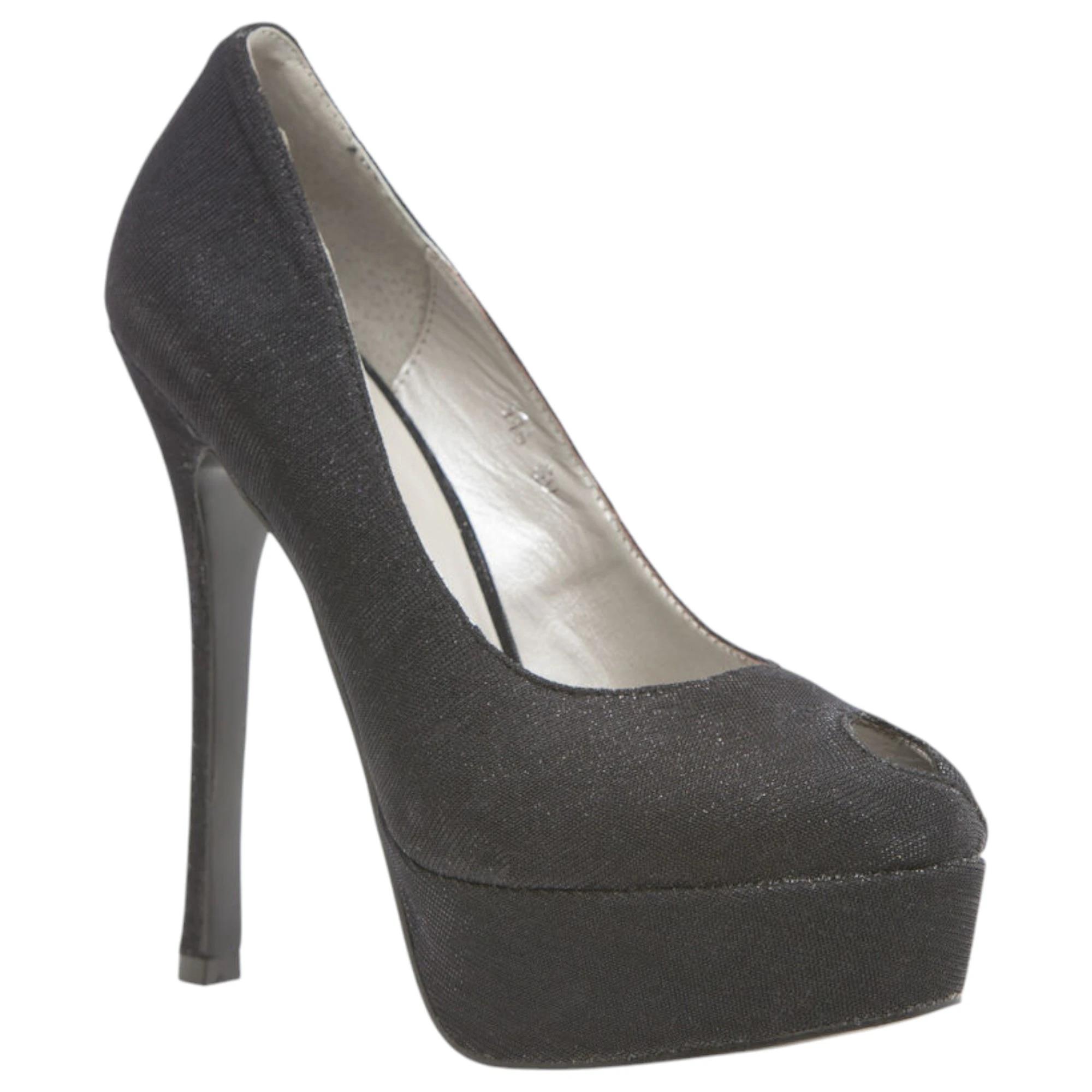 1 Zasel Paris Womens Ladies Sparkly High Heel Platform Peep Toe Heels Shoes BLACK, 1 of 1