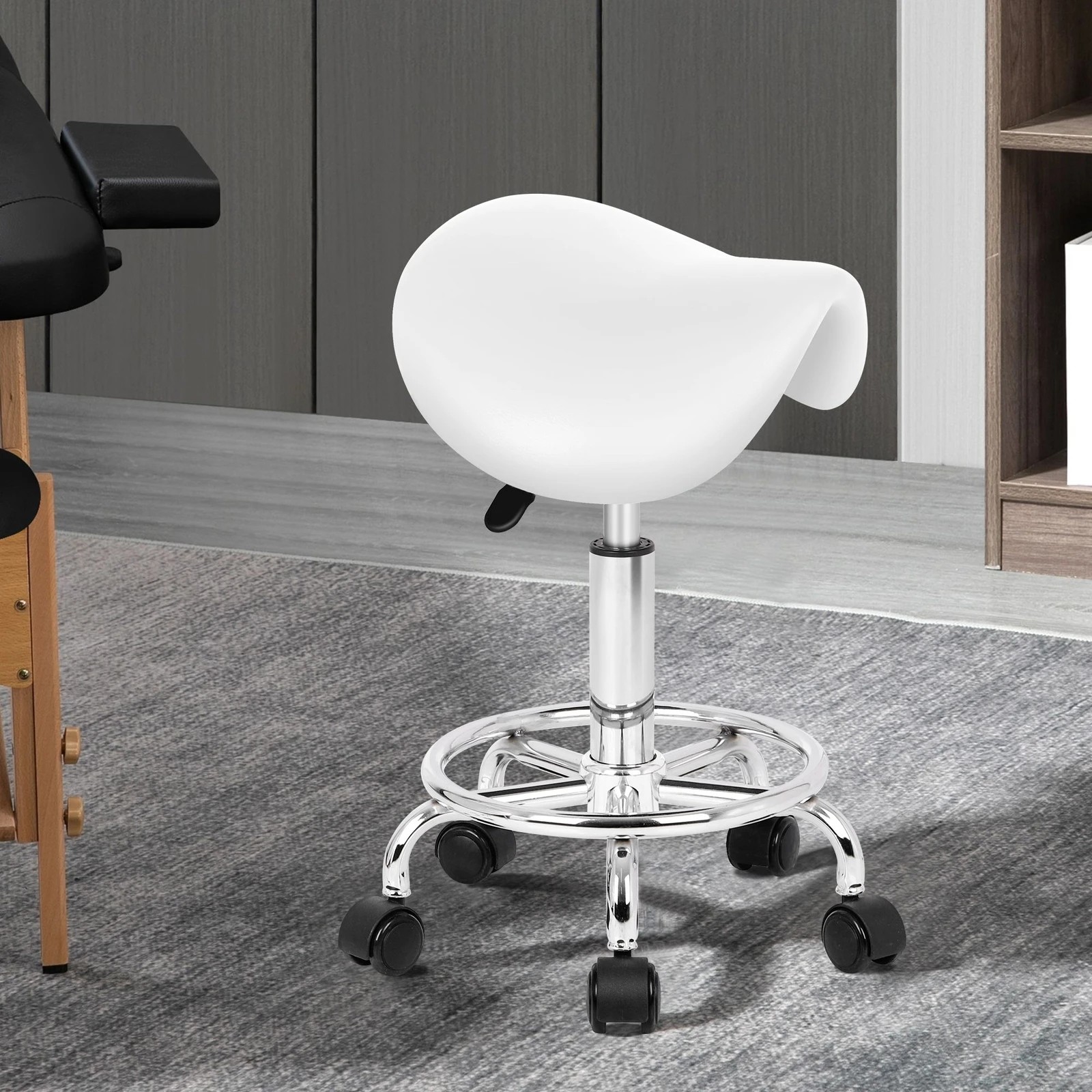 3 Alfordson Salon Stool Saddle Swivel Barber Hair Dress Chair Sierra - White, 3 of 8