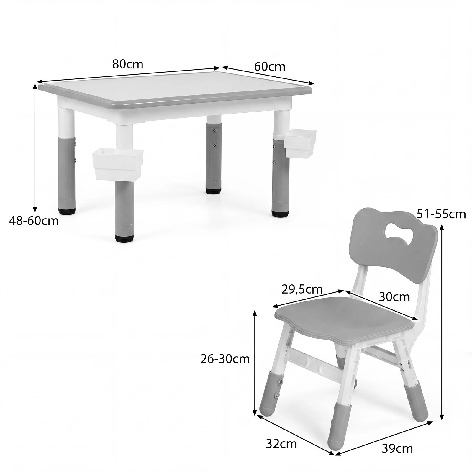 3 Costway Kids Table & 4 Chairs Set Height Adjustable Desk Activity Art Study - Grey, 3 of 4