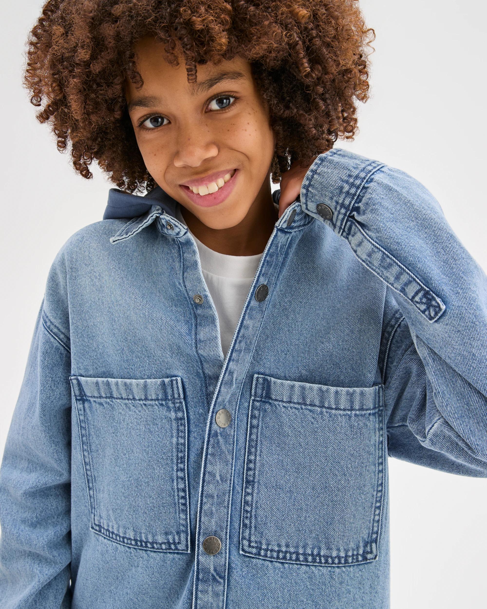 4 Target Kids Long Sleeve Hooded Denim Shirt MID BLUE WASH, 4 of 6