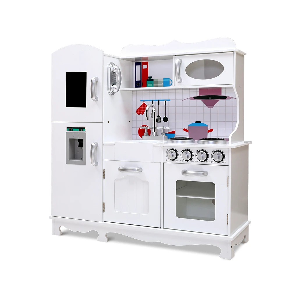 1 Keezi Kids Kitchen Play Set en Pretend Toys Cooking Children Storage - White, 1 of 6