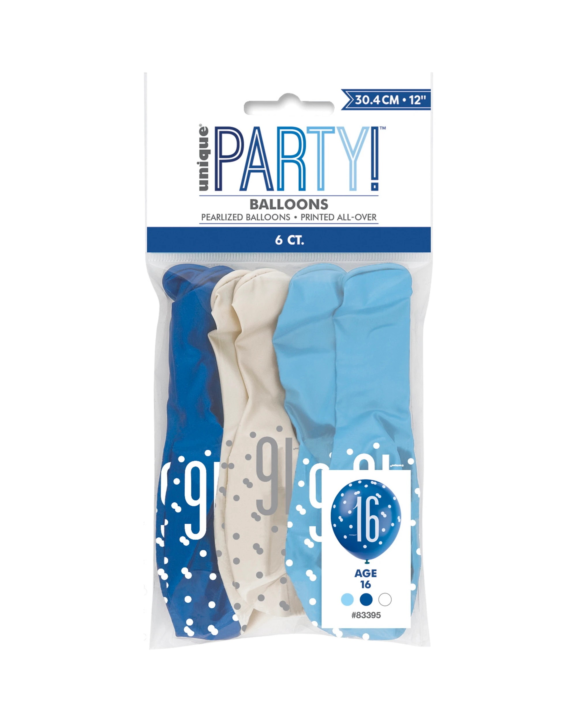 2 Unique & White 16th Birthday Balloons Pack of 6 - Blue, 2 of 2