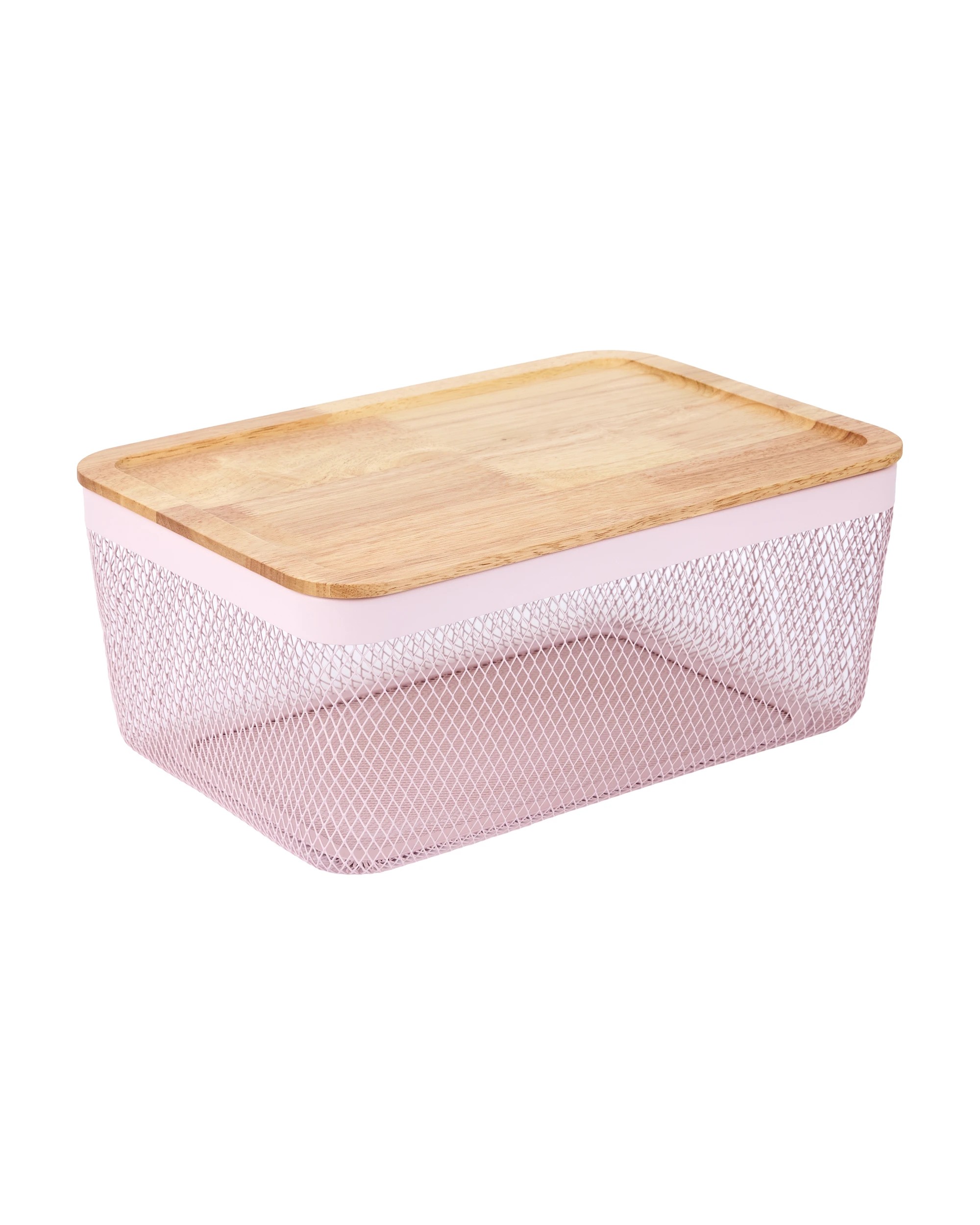 1 Large Basket with Wooden Lid - Pink, 1 of 6
