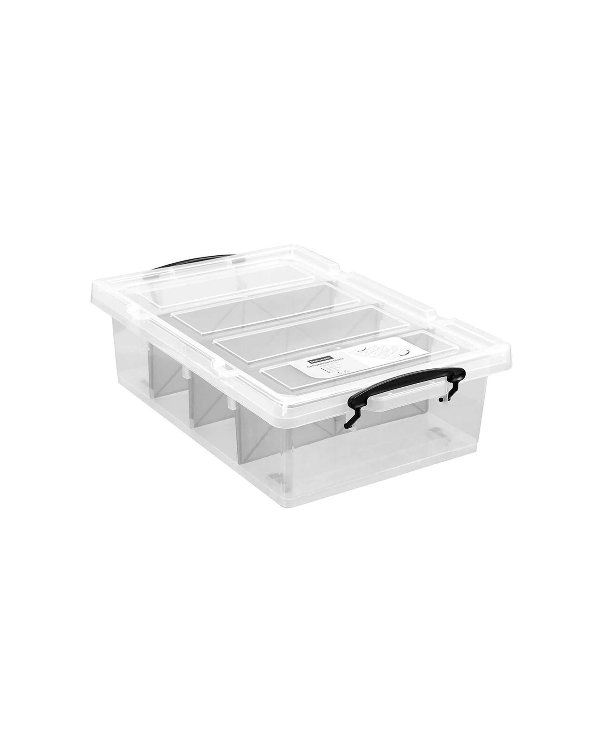 1 Boxsweden 4 Section Storage Container 57x38cm 25l Clip Lock Lid Stackable
 - Clear, 1 of 5