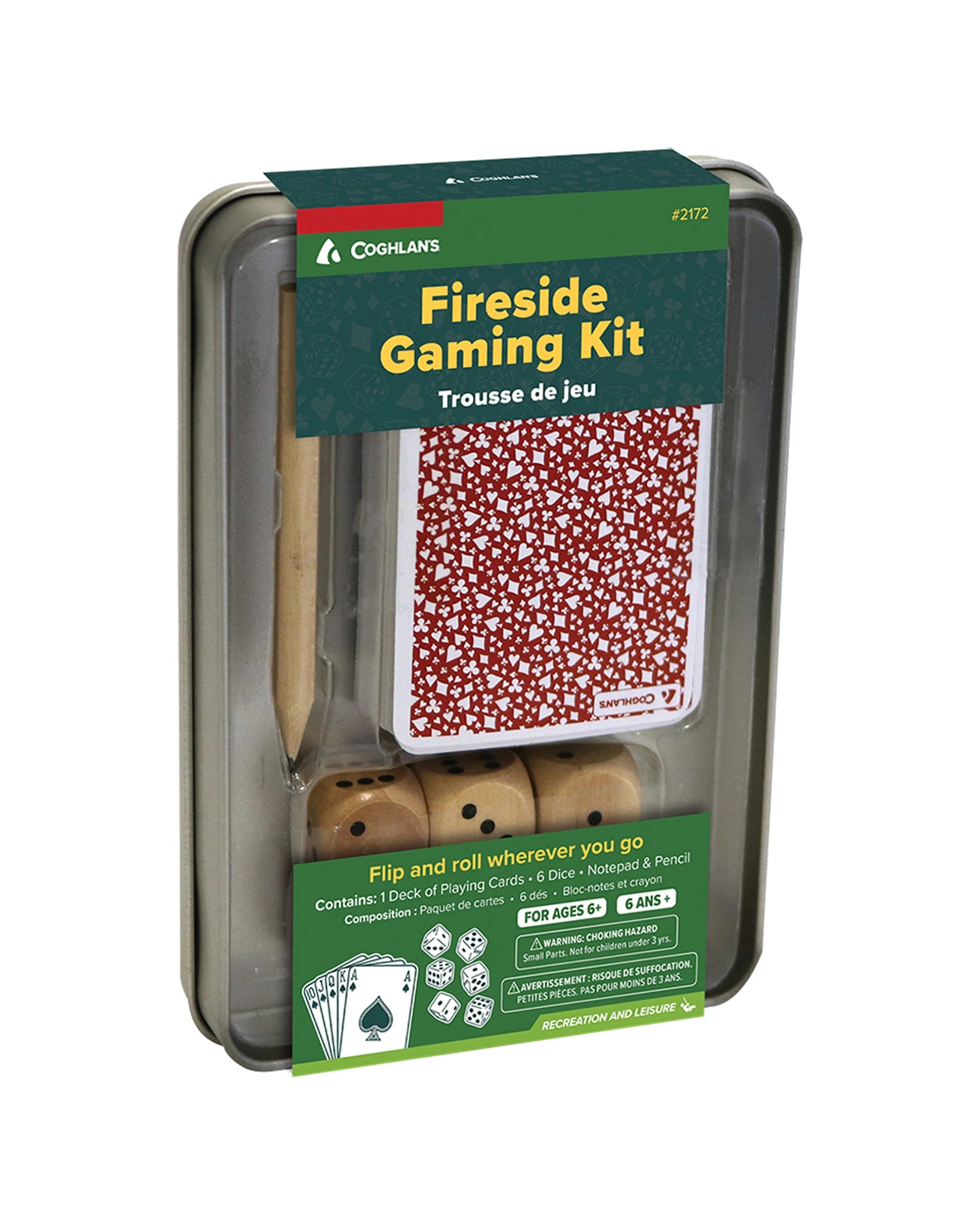 2 Coghlans Game Kit Travel Set Cards Wooden Dice Note Pad Pencil Tin Box - Multi, 2 of 4