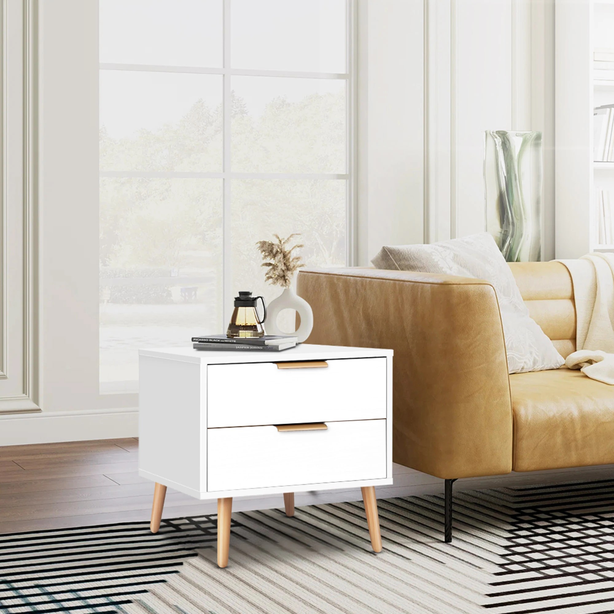 4 Alfordson Bedside Table Nightstand Side Storage Cabinet Scandinavian - White, 4 of 10