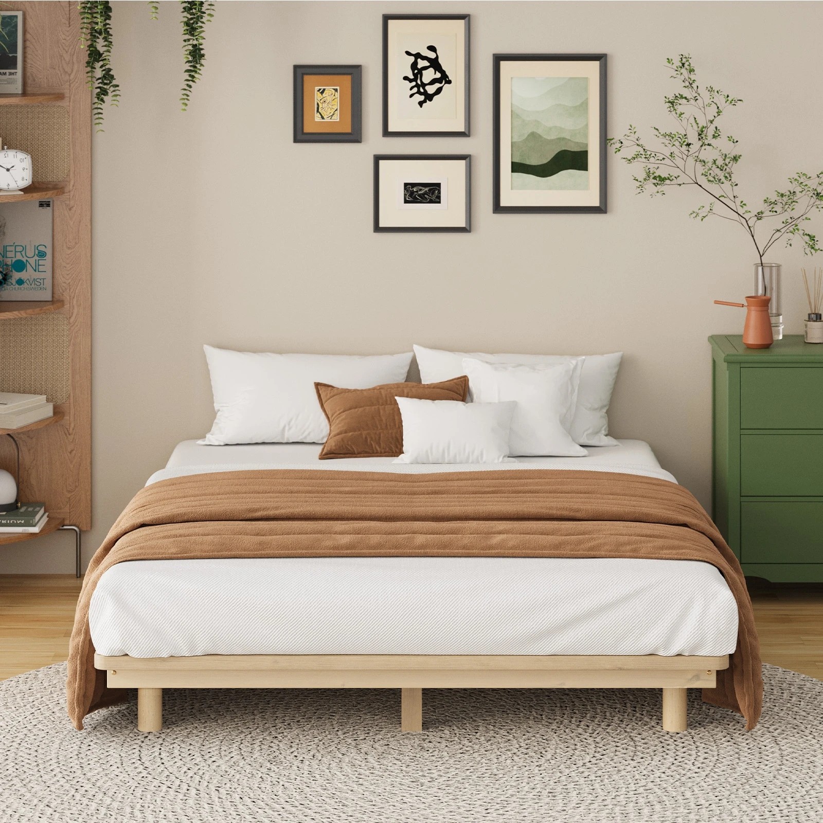 9 Oikiture Bed Frame Queen Size Wooden Timber Bed Base Floating Beds
 - Natural, 9 of 10