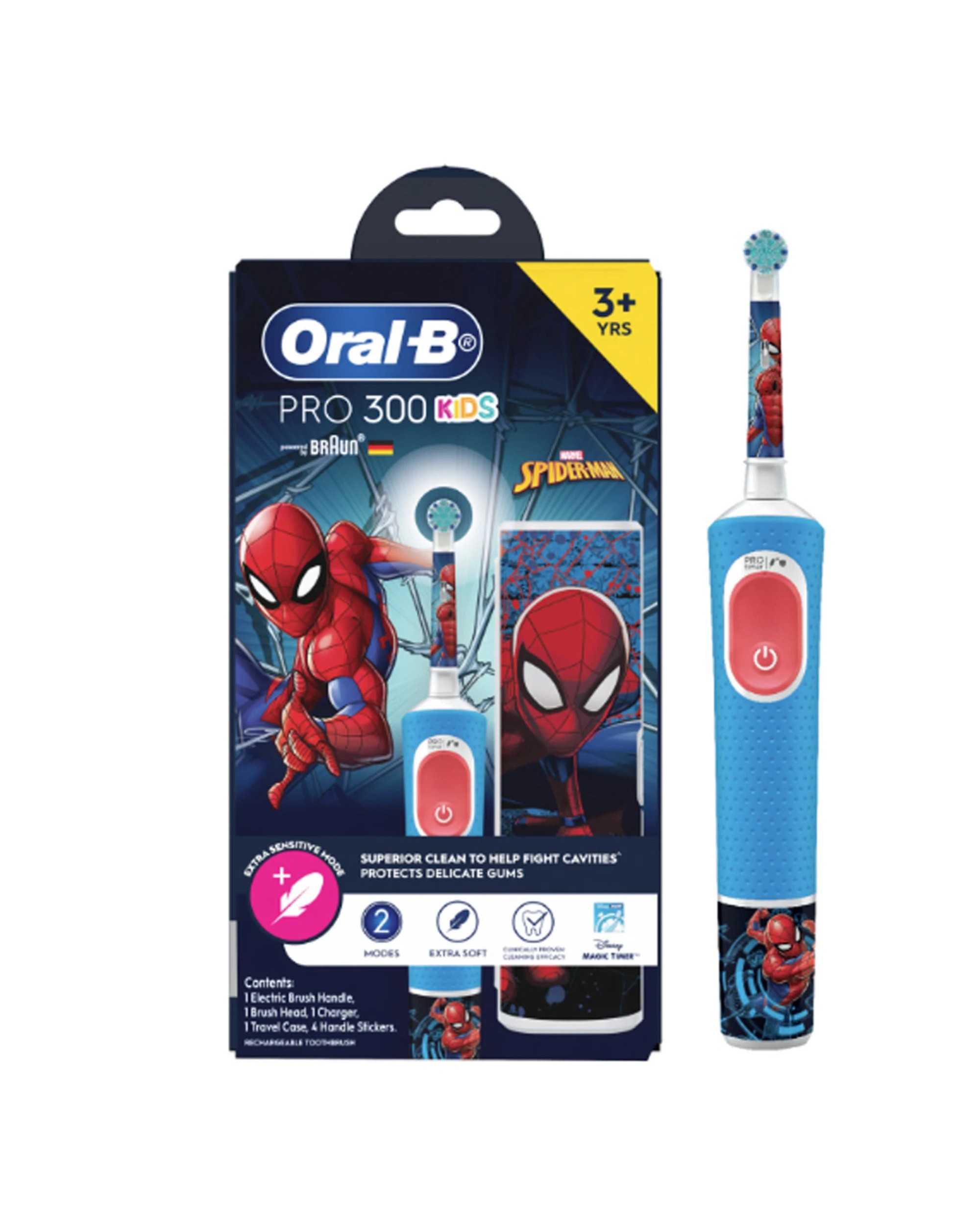 1 Oral-B Power Toothbrush Pro 300 Kids Spiderman w/ Travel Case - Red, 1 of 3