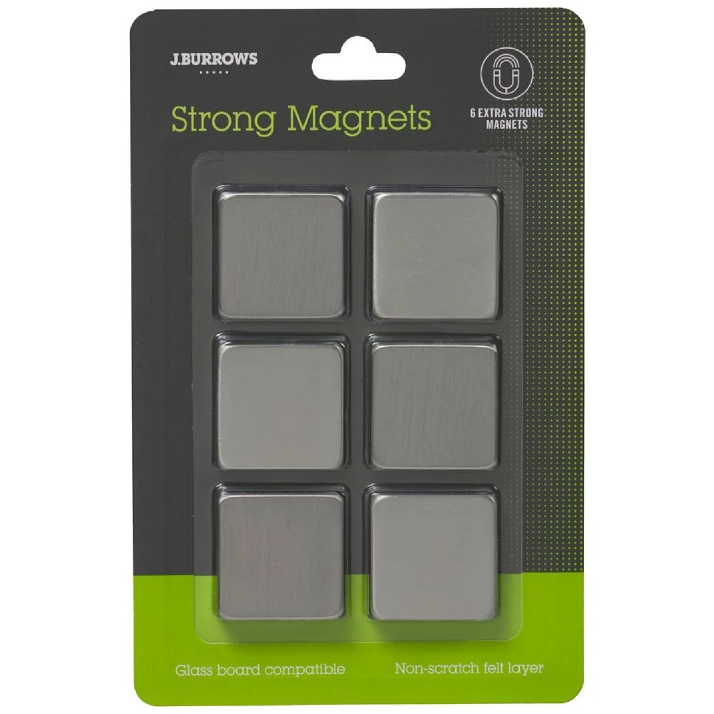 1 J.Burrows Super Strong Square Magnets Chrome 6 Pack, 1 of 2