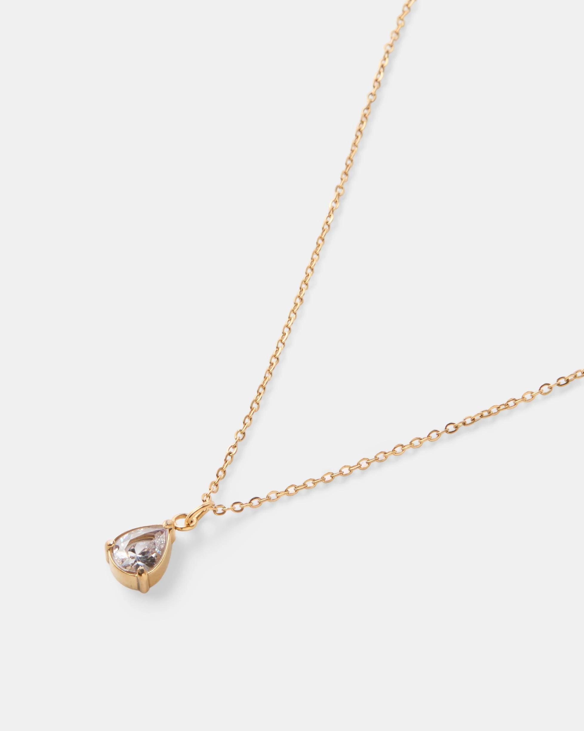 1 Waterproof Stainless Steel Teardrop Necklace - Gold Tone Gold, 1 of 3