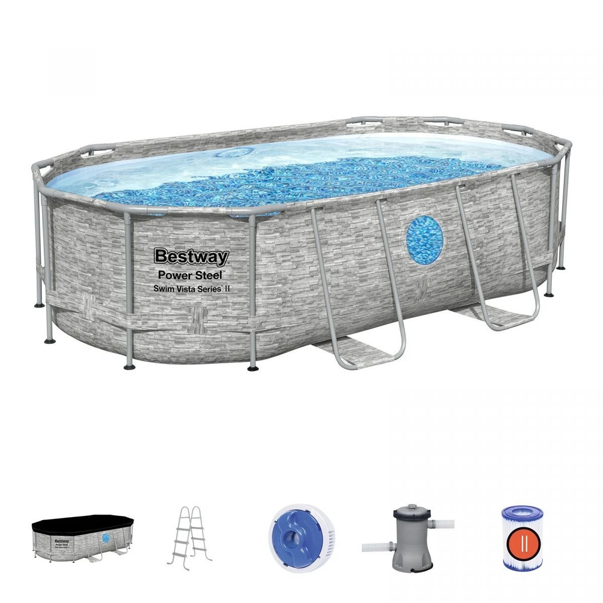 1 Bestway Above Ground Pool Steel Frame Pool Set with Filter Pump 4.27 x 2.5 x 1M, 1 of 4