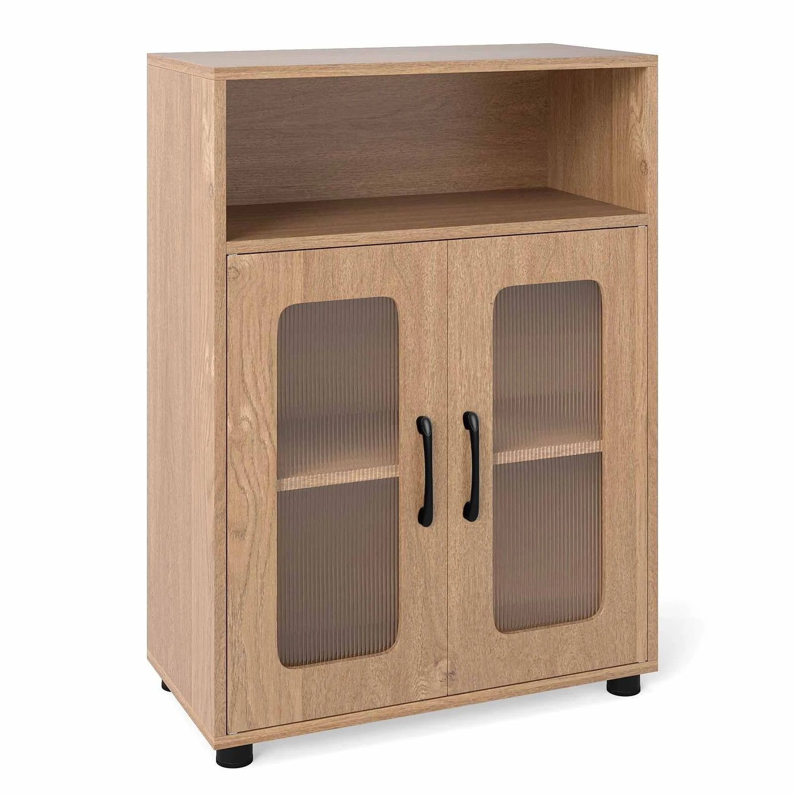 1 Costway 83cm Bathroom Storage Cabinet w/2 See-through Doors Freestanding Organizer Unit, 1 of 5