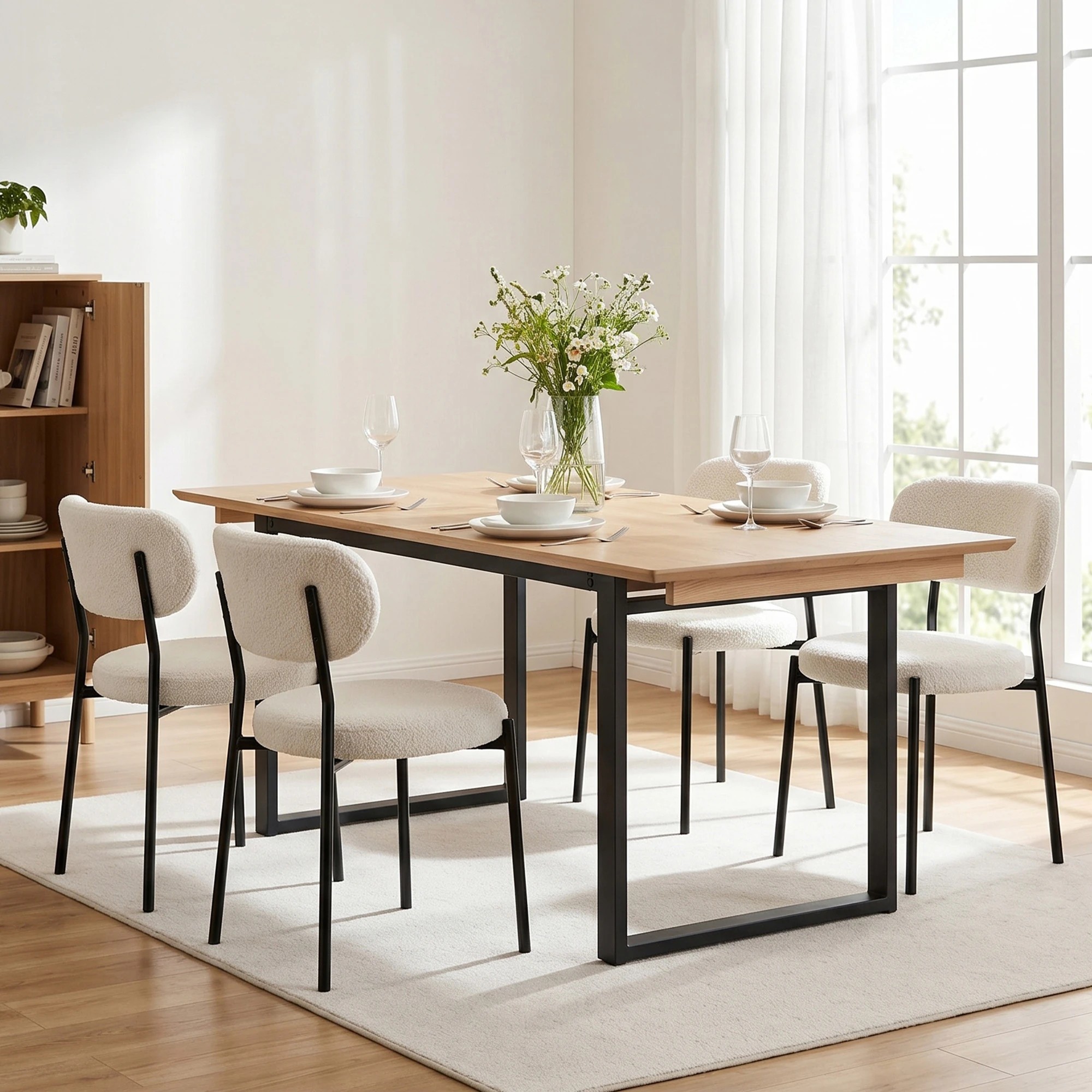 5 Artiss 200cm Extendable Dining Table Set with 4x Dining Chairs Sherpa - Multi, 5 of 10