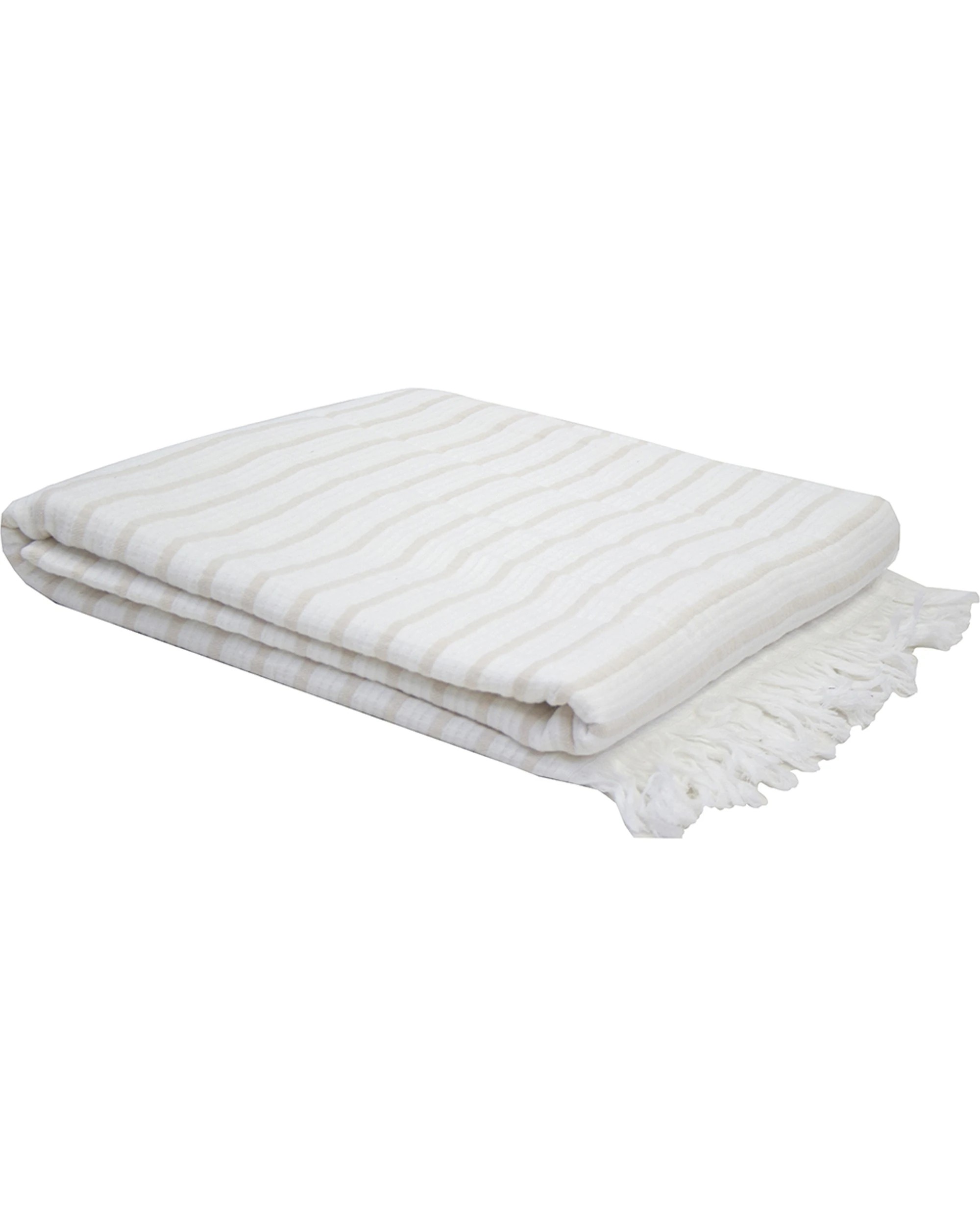 1 BAMBURY Haven Throw Cotton & Bamboo With Fringe - White, 1 of 3