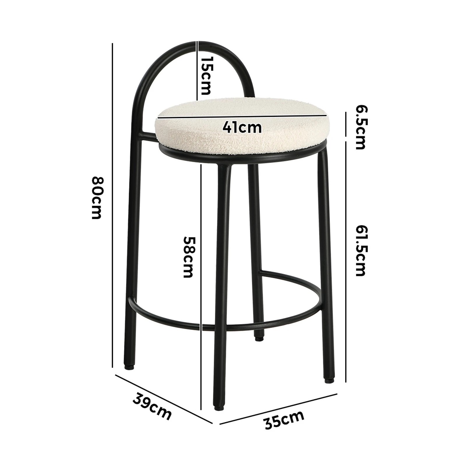 2 Oikiture 2x Bar Stools Dining Chairs Round Counter Seat Boucle - White, 2 of 9