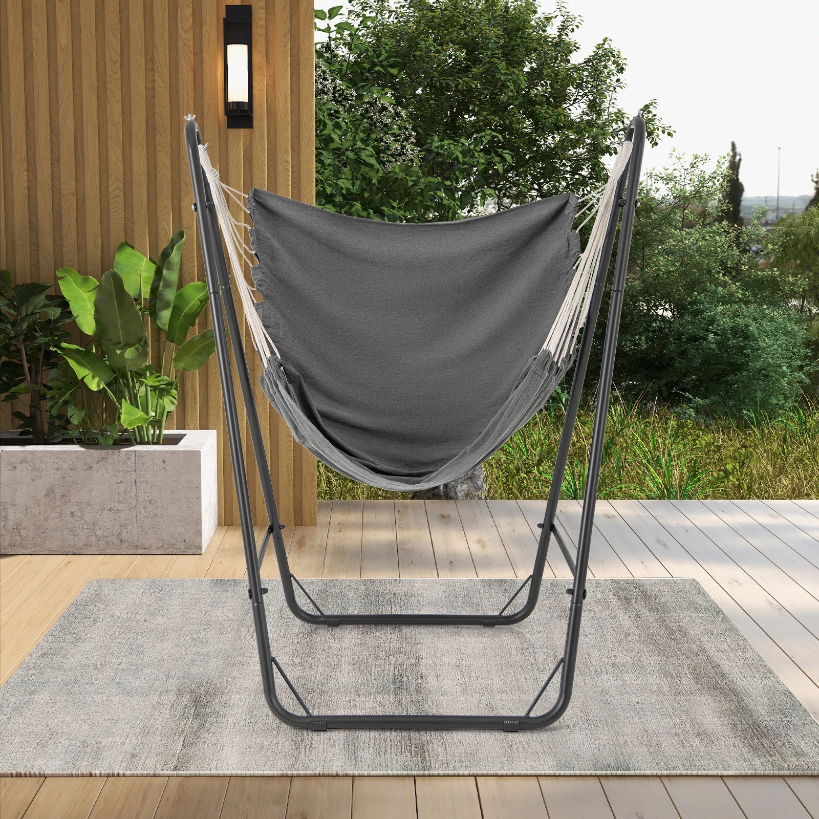 2 Costway Hammock Chair Portable Swing Hanging Chairs w/Metal Stand - Grey, 2 of 3
