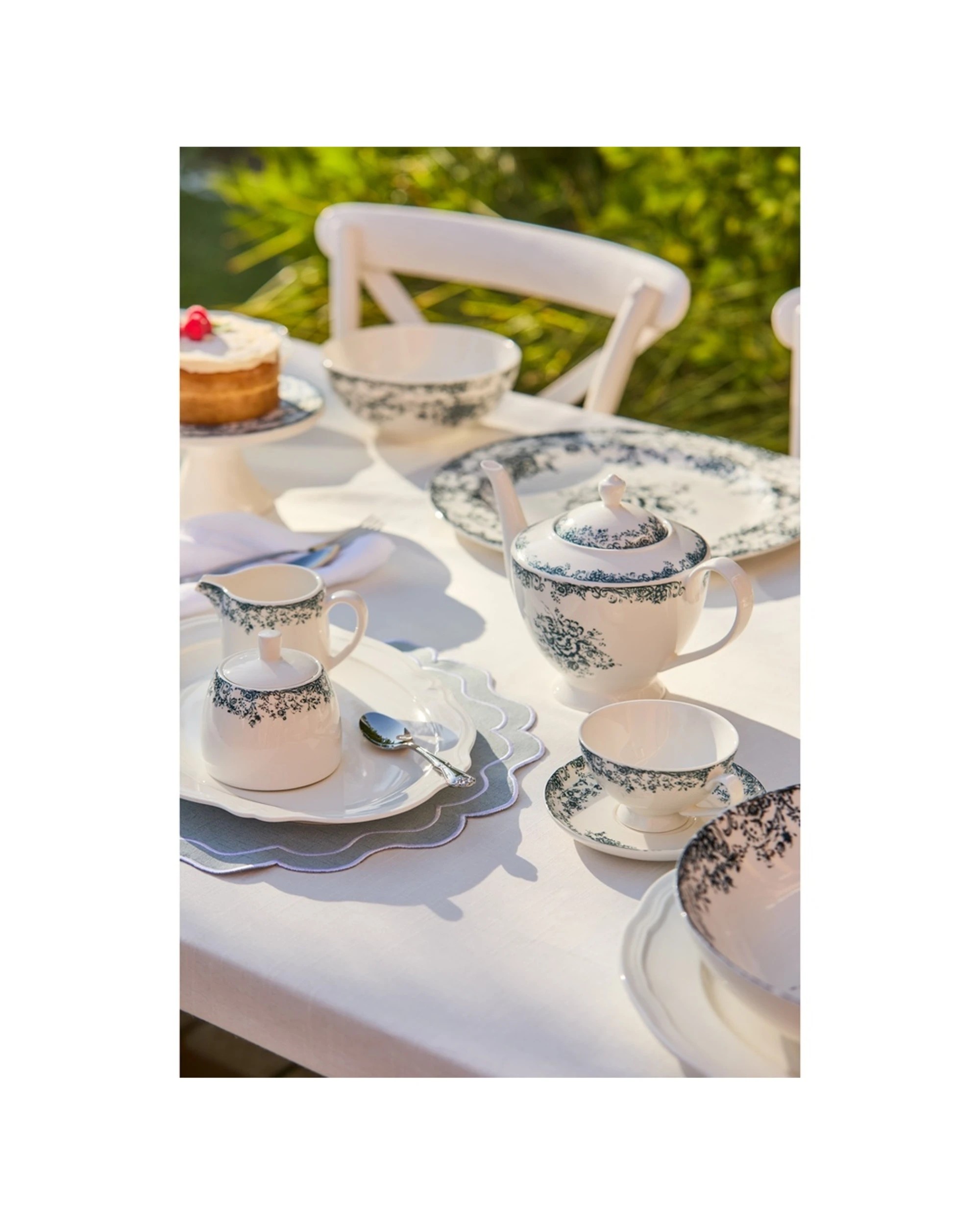 4 Casa Domani Rosetta Sugar & Creamer Set Durable Porcelain Elegant - Blue, 4 of 4