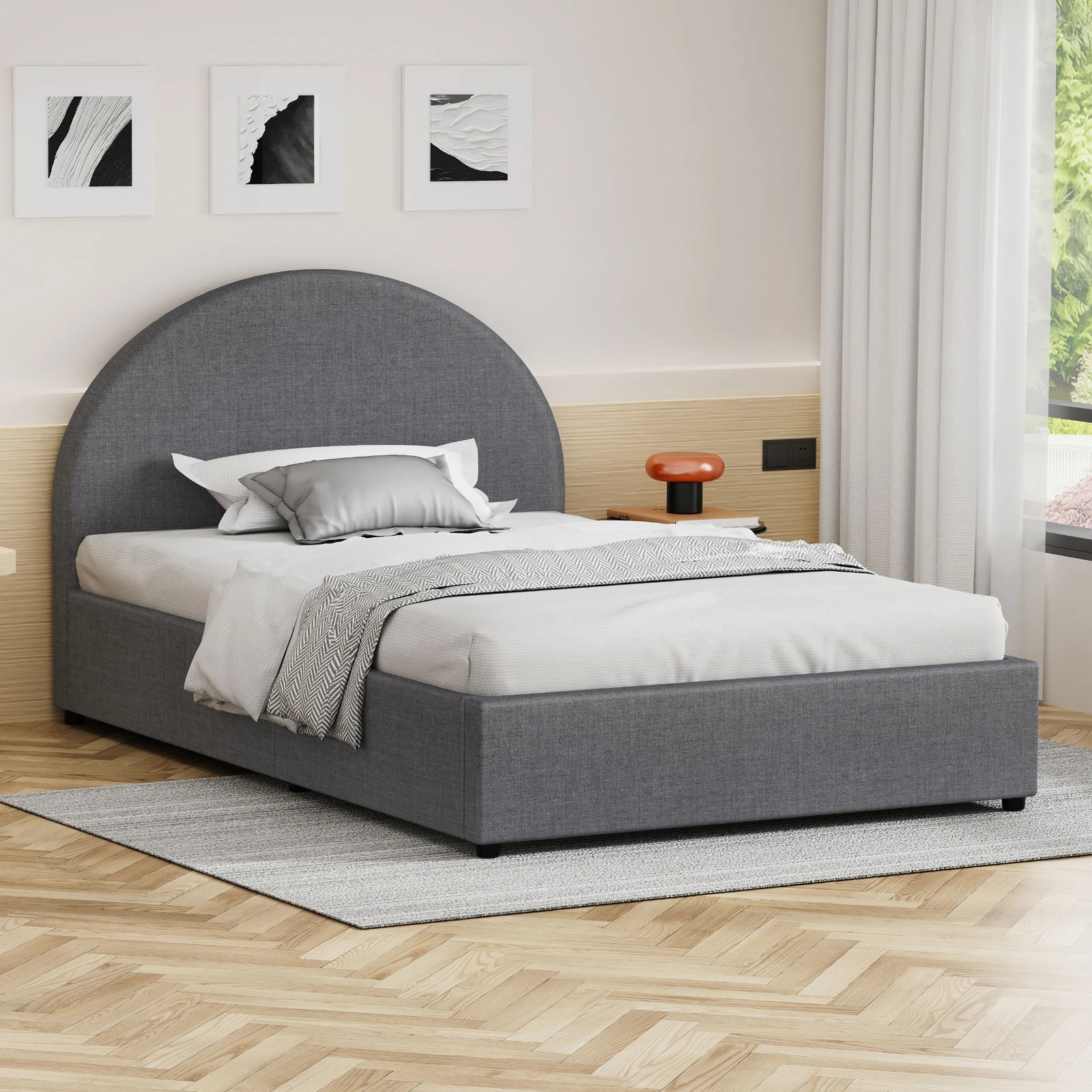 2 Alfordson Bed Frame King Single Gas Lift Base With Storage Fabric Howell - Grey, 2 of 10