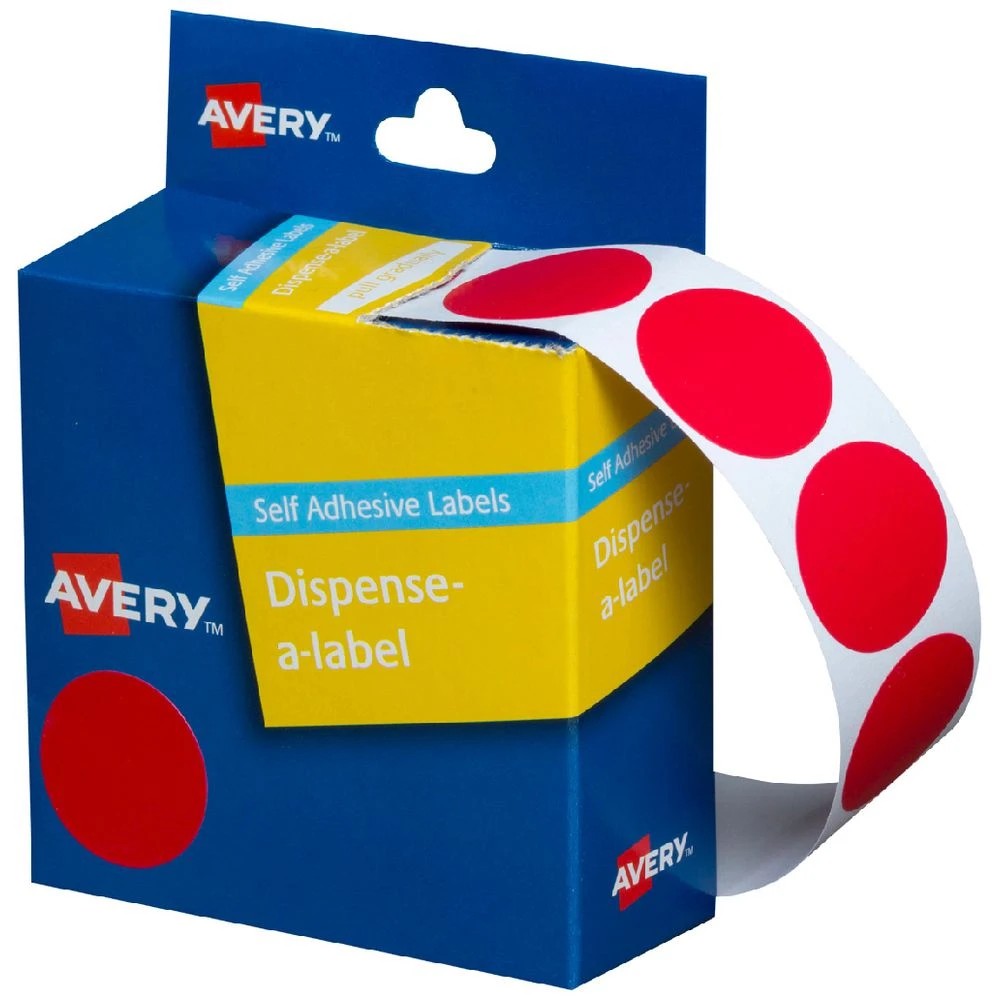 1 Avery Self-adhesive Dispenser Labels Red 24mm 500 Pack, 1 of 3