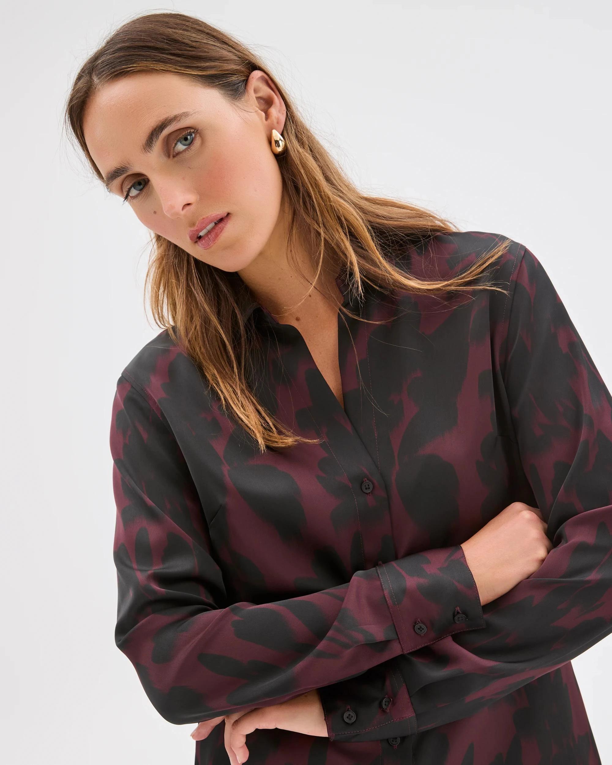 6 Preview Satin Long Sleeve Button Up Shirt FLORAL BLUR, 6 of 7