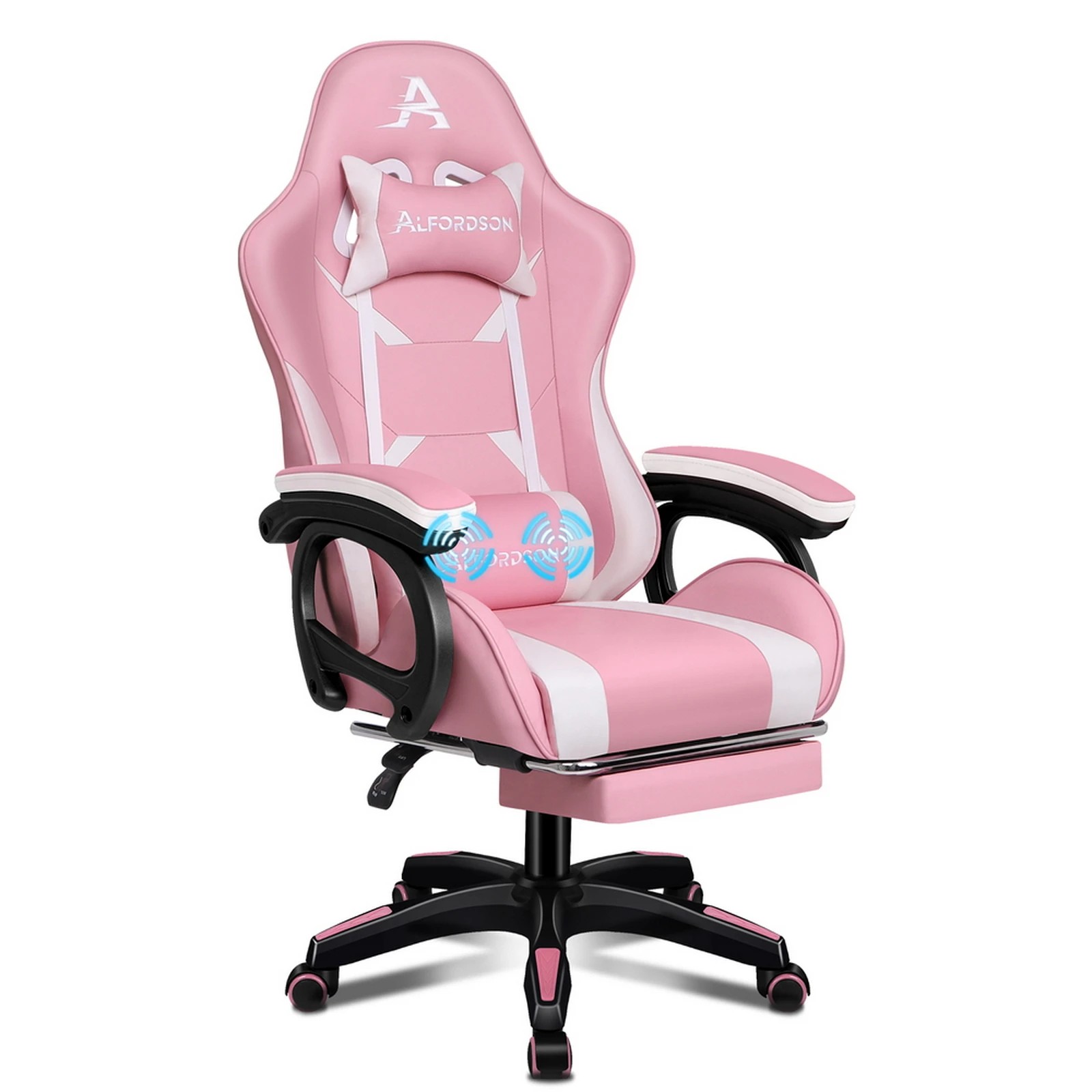 1 Alfordson Gaming Office Chair Massage Racing Computer Seat Footrest Leather - Pink, 1 of 10