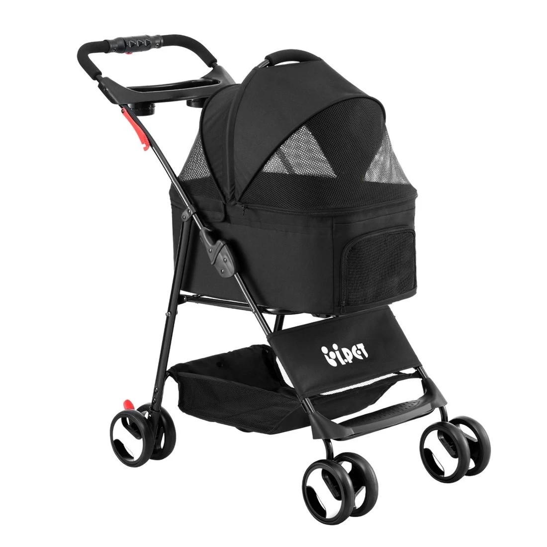 1 i.Pet Pet Stroller Dog Pram Cat Carrier Travel Large Pushchair Foldable 4 Wheels - Black, 1 of 8