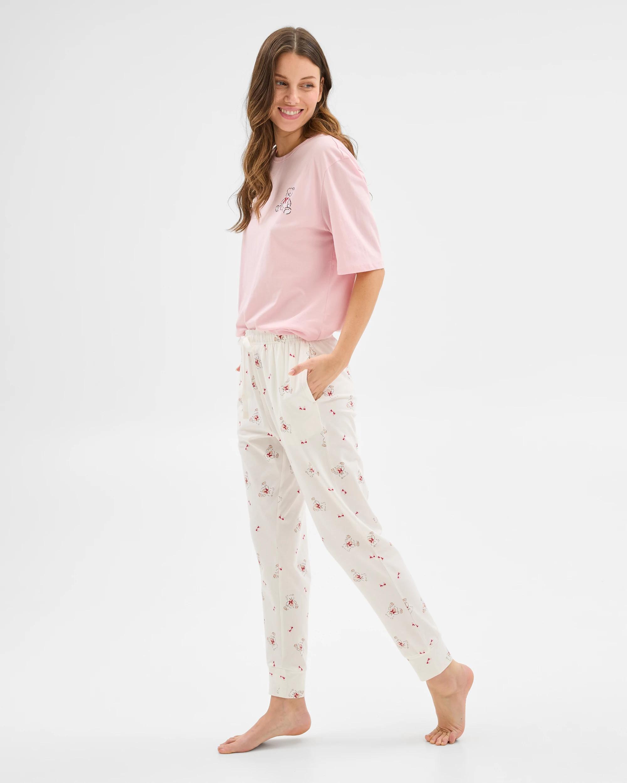 3 Target Womens Australian Cotton Blend Jogger Sleep Pyjama Pants TEDDY BEAR, 3 of 5