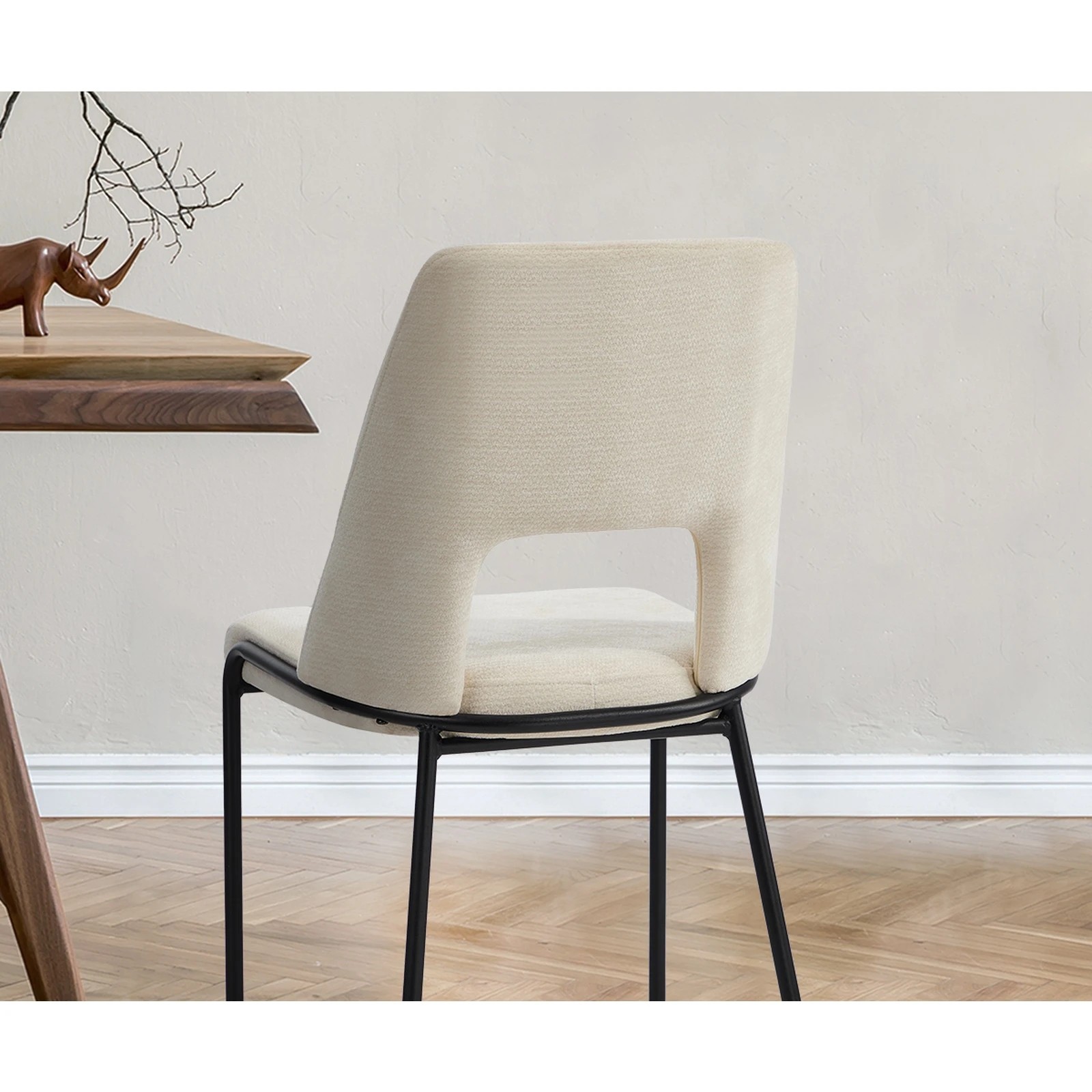 5 Oikiture 2x Dining Chairs Chenille Fabric Kitchen Side Chair - Beige, 5 of 9