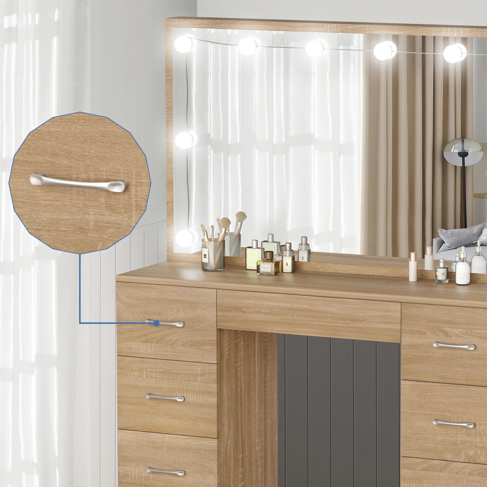 4 Alfordson Dressing Table Stool Set Makeup Mirror Desk LED 10 Bulbs - Natural, 4 of 10