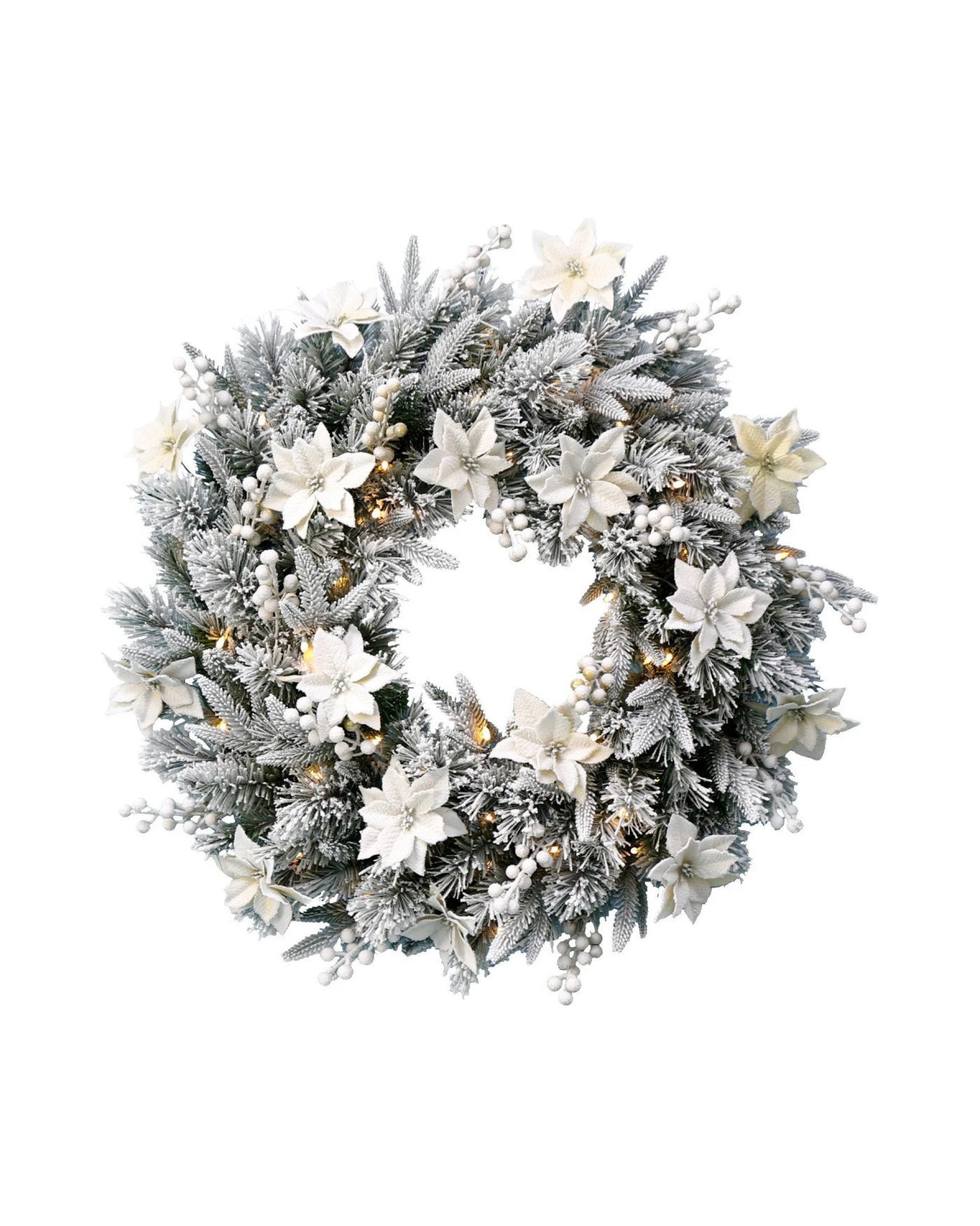 1 Christabelle 61cm Snow Christmas Wreath Colonial With Led Lights Front Door Decoration Ornament, 1 of 5