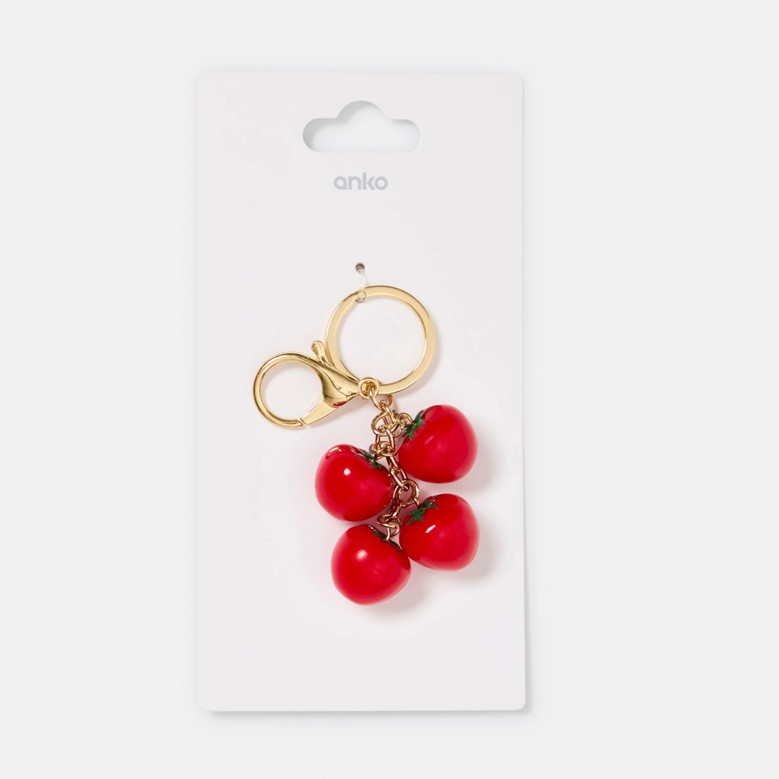 3 Tomato Bag Charm Keyring - Gold Tone, Red and Green, 3 of 3