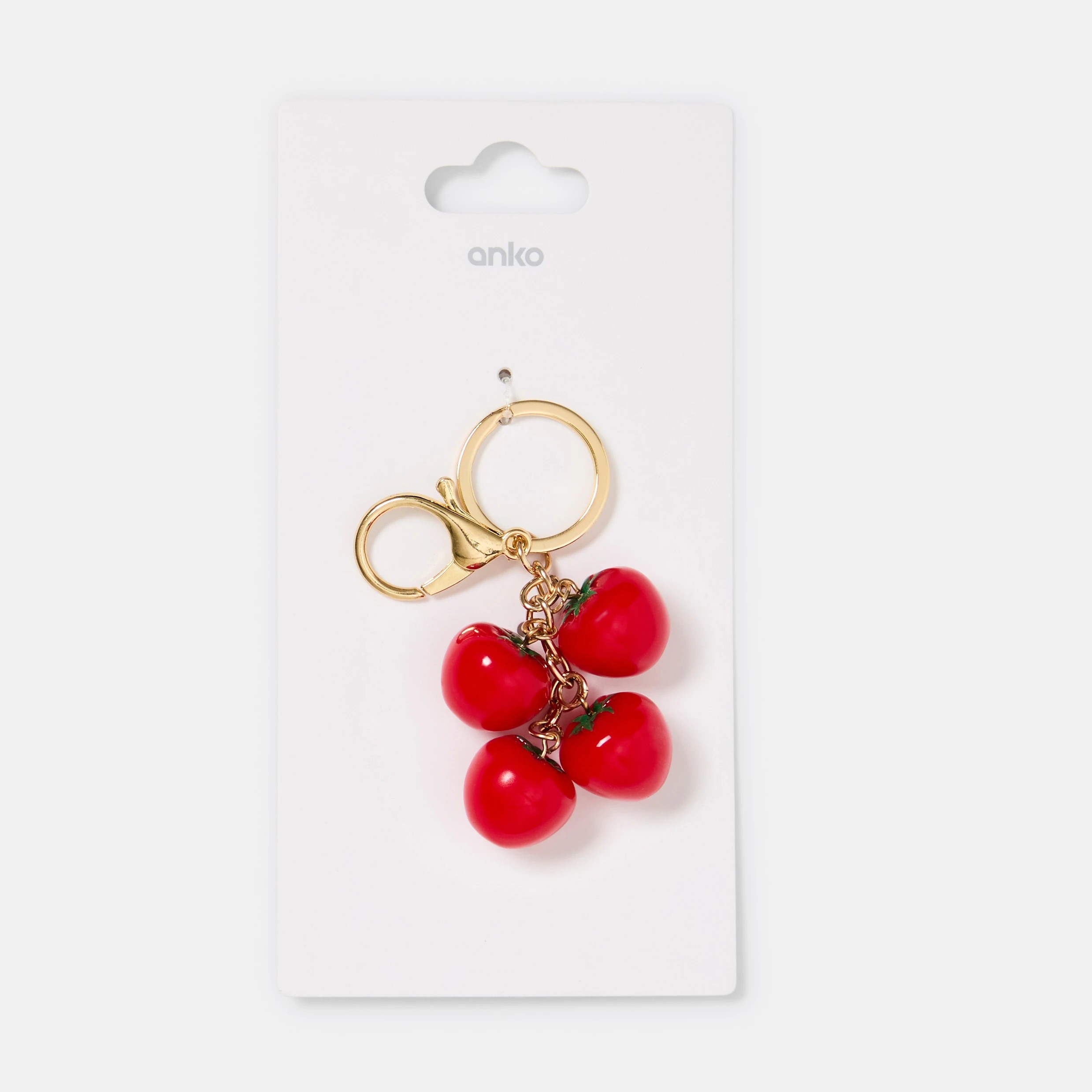 3 Tomato Bag Charm Keyring - Gold Tone, Red and Green, 3 of 3