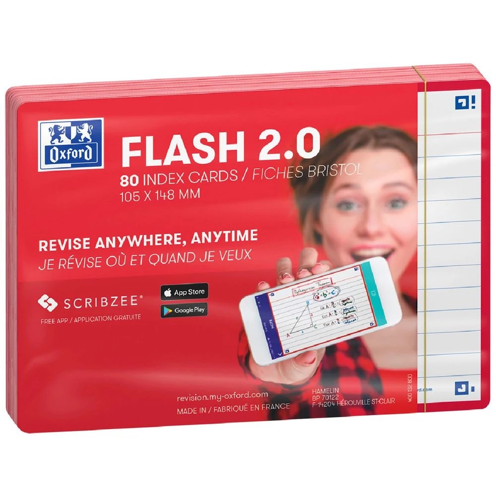 1 Oxford Flash 2.0 Index Cards Ruled 105 x 148mm Red 80 Pack, 1 of 3