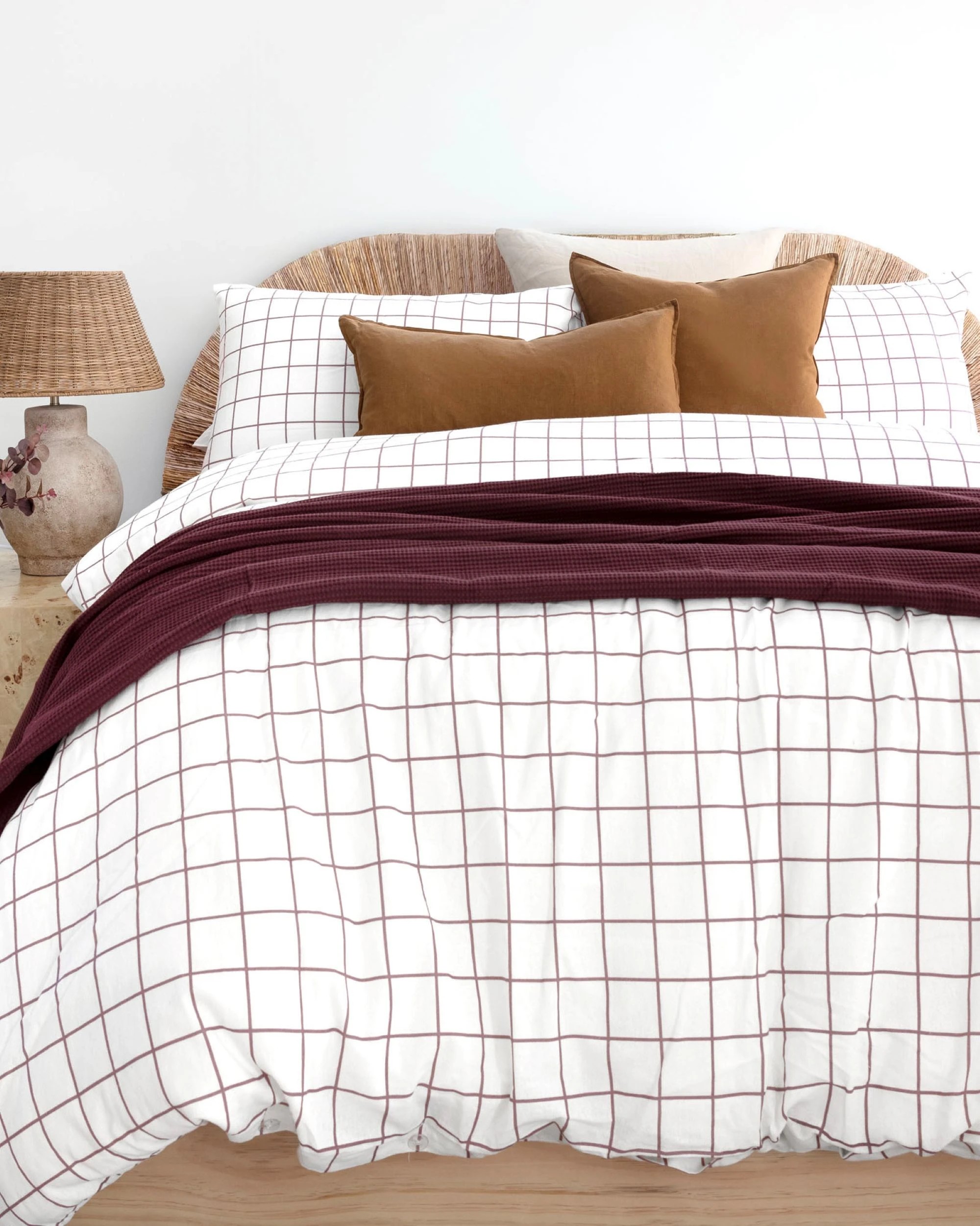 1 Bambury Grid  Brushed Cotton 160GSM Flannelette Quilt Cover Set   Boysenberry - Double Bed - Red, 1 of 3