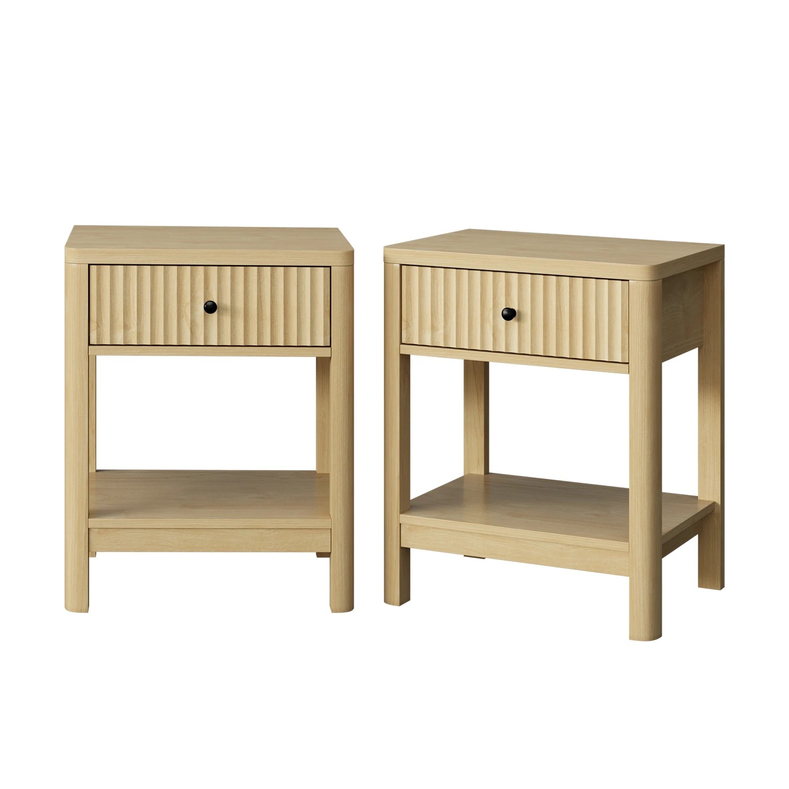 1 Oikiture 2x Bedside Table Drawer Side End Table Storage Nightstand - Natural, 1 of 9
