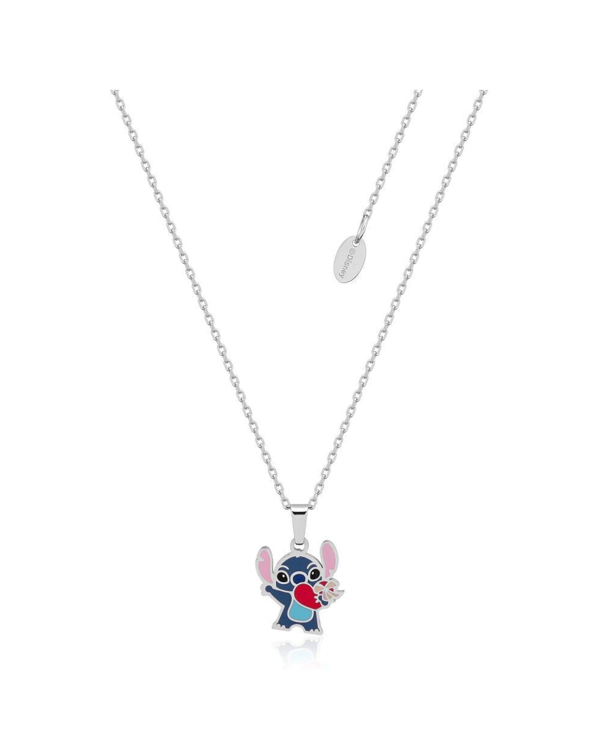 1 Couture Kingdom Disney Lilo and Stitch Heart Enamel Stainless Steel Pendant Necklace - Silver, 1 of 2